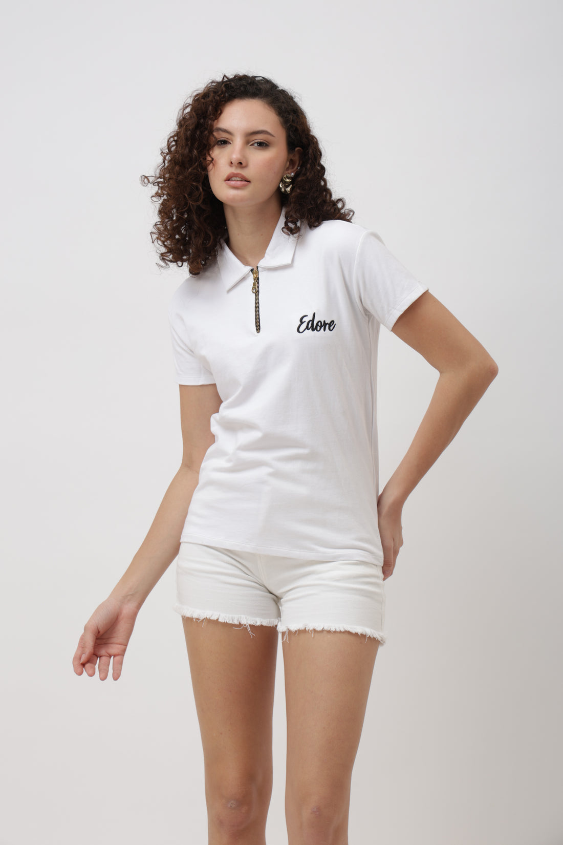 Berrin Women’s White Zip Polo T-Shirt