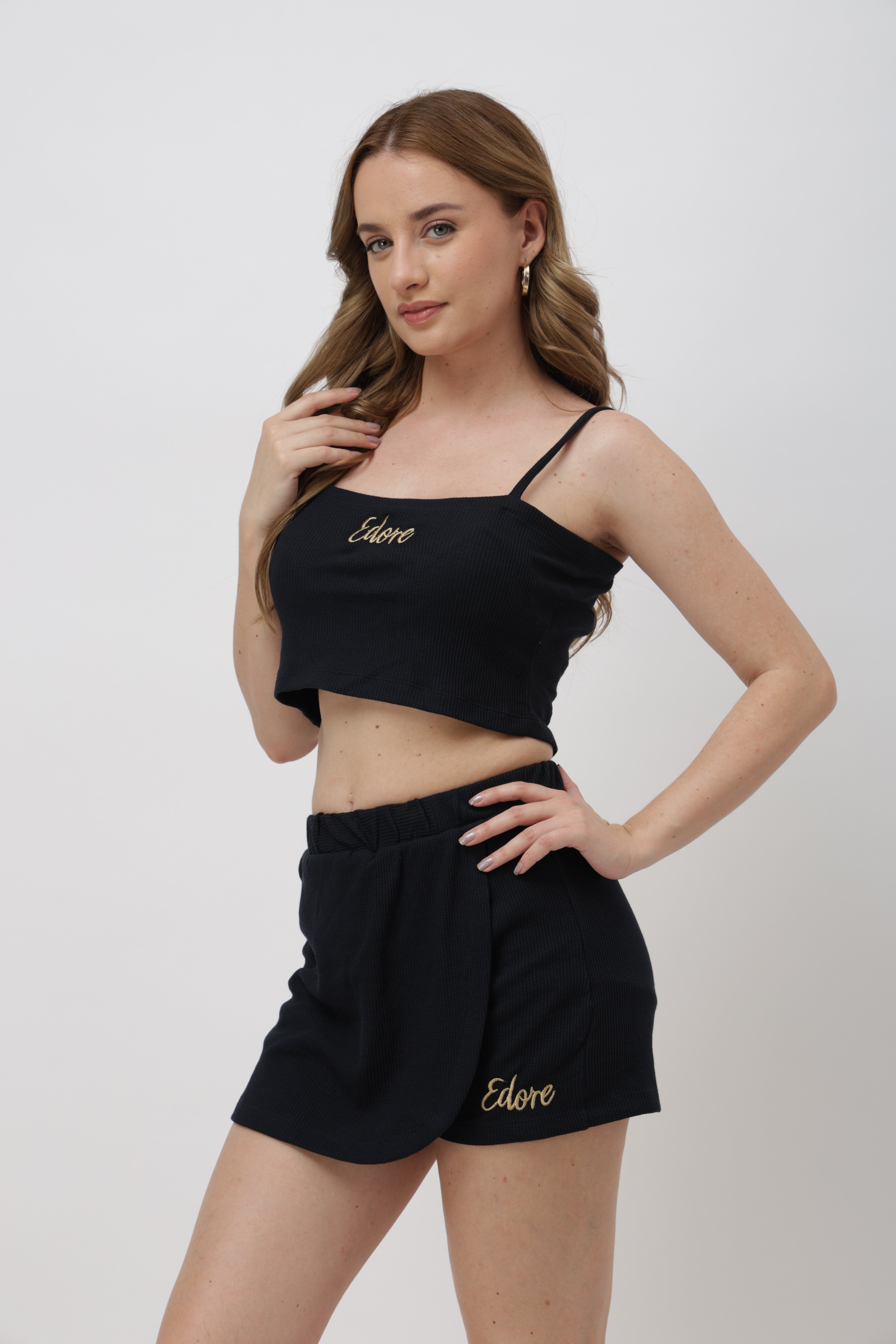 Lior Black Ribbed Cami Crop Top