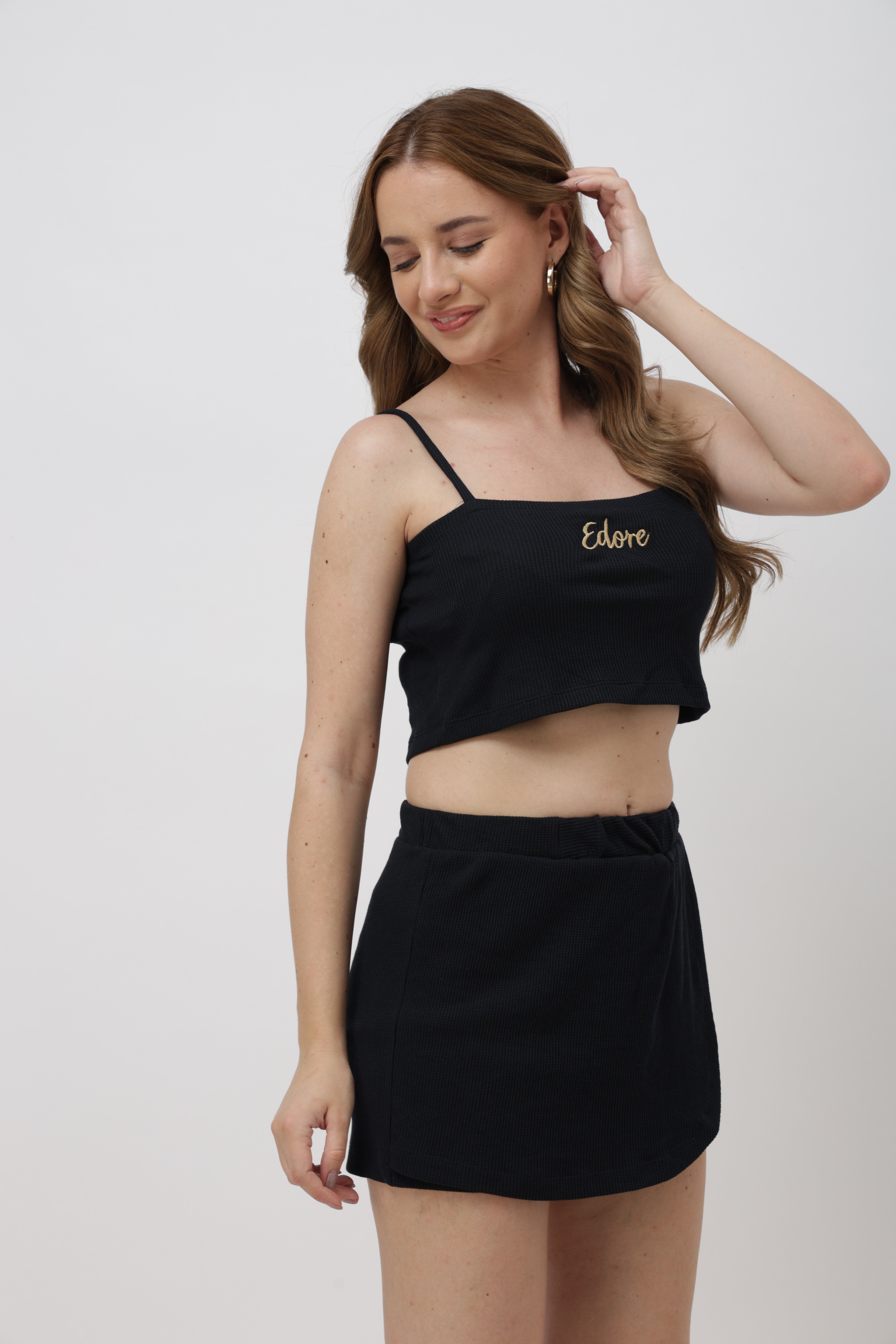 Lior Black Ribbed Cami Crop Top