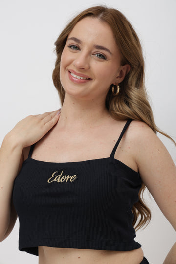 Lior Black Ribbed Cami Crop Top