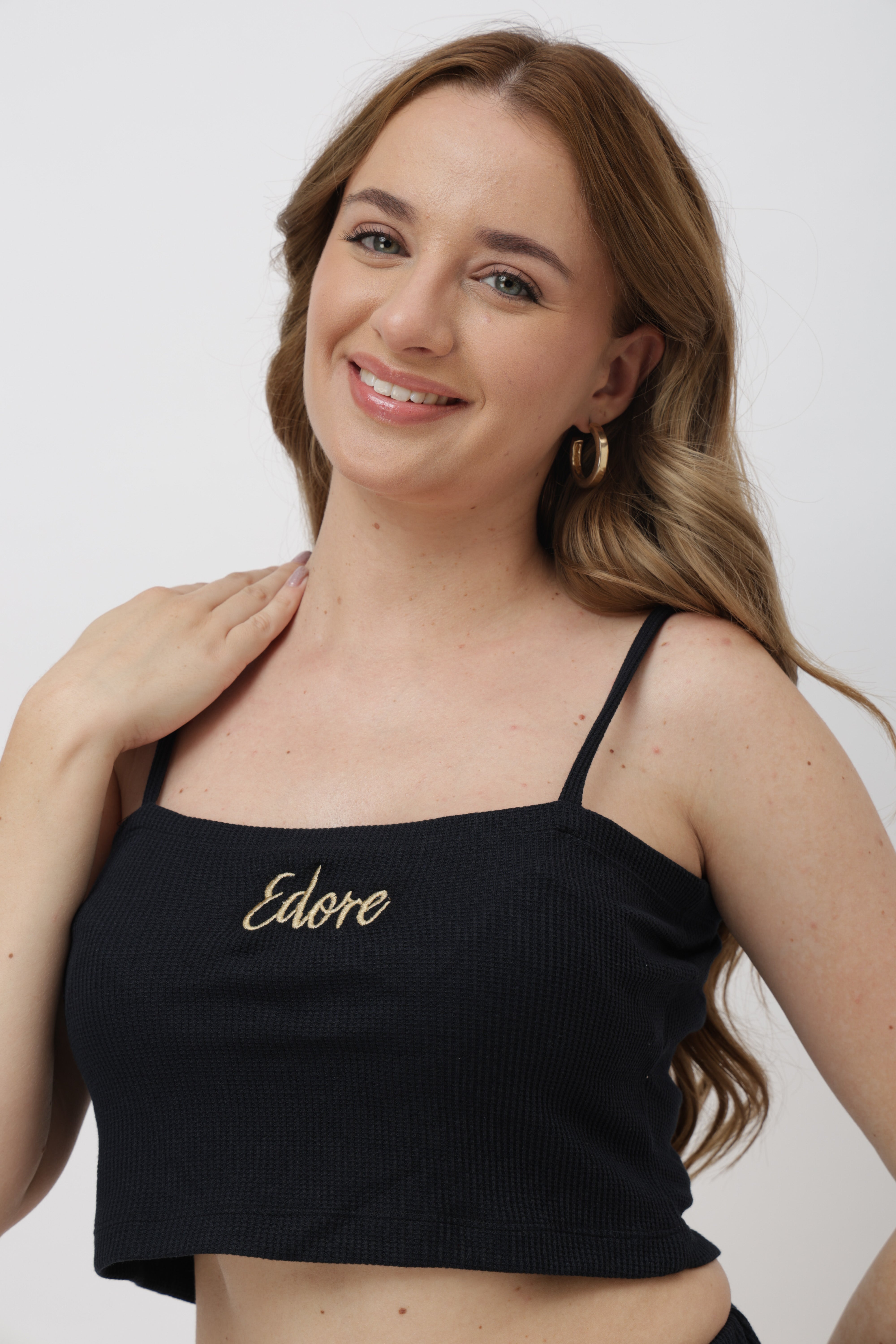 Lior Black Ribbed Cami Crop Top