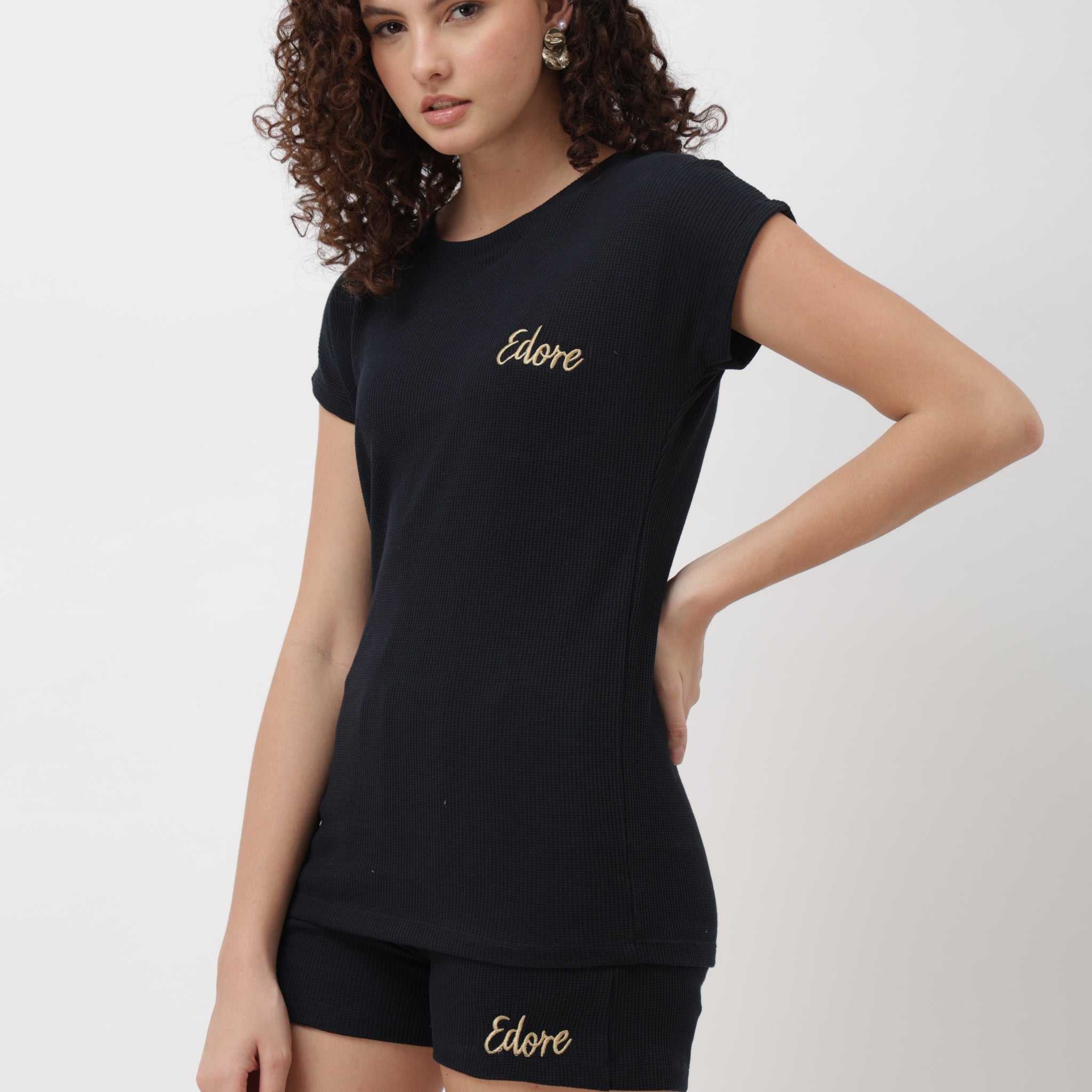 Noa Navy Blue Textured Shorts