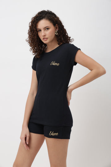 Noa Navy Blue Textured Shorts