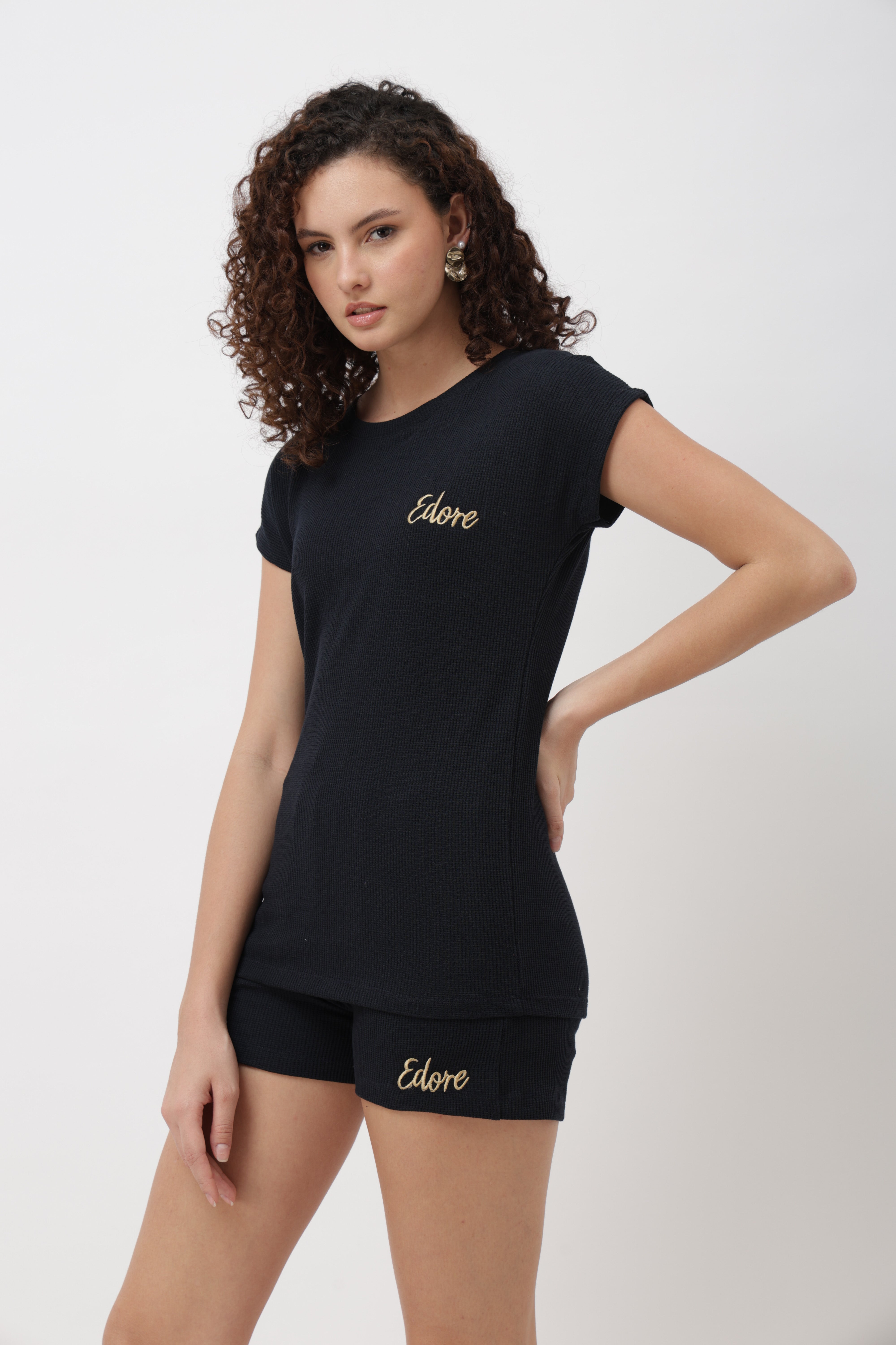 Noa Navy Blue Textured Shorts