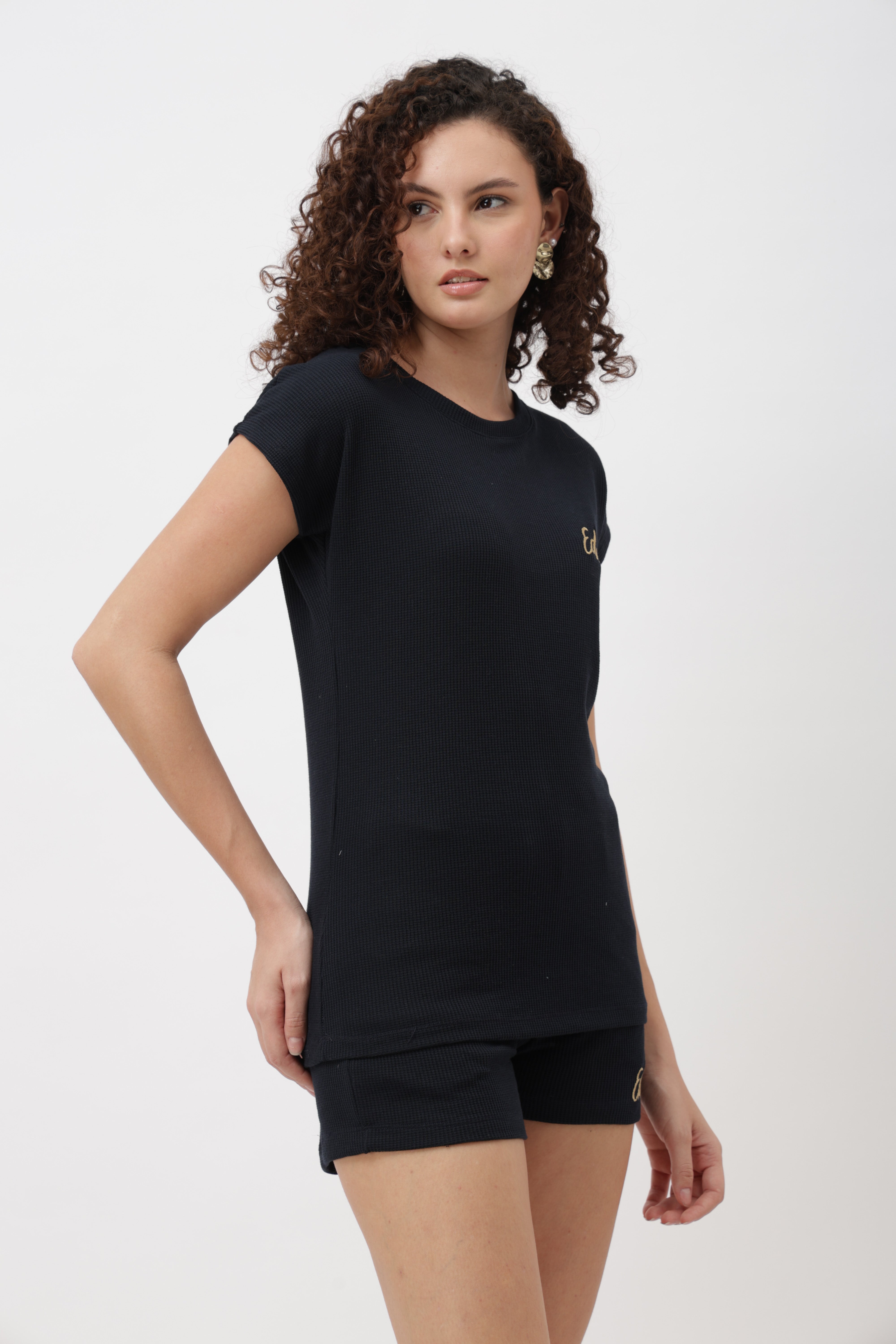 Noa Navy Blue Textured Shorts