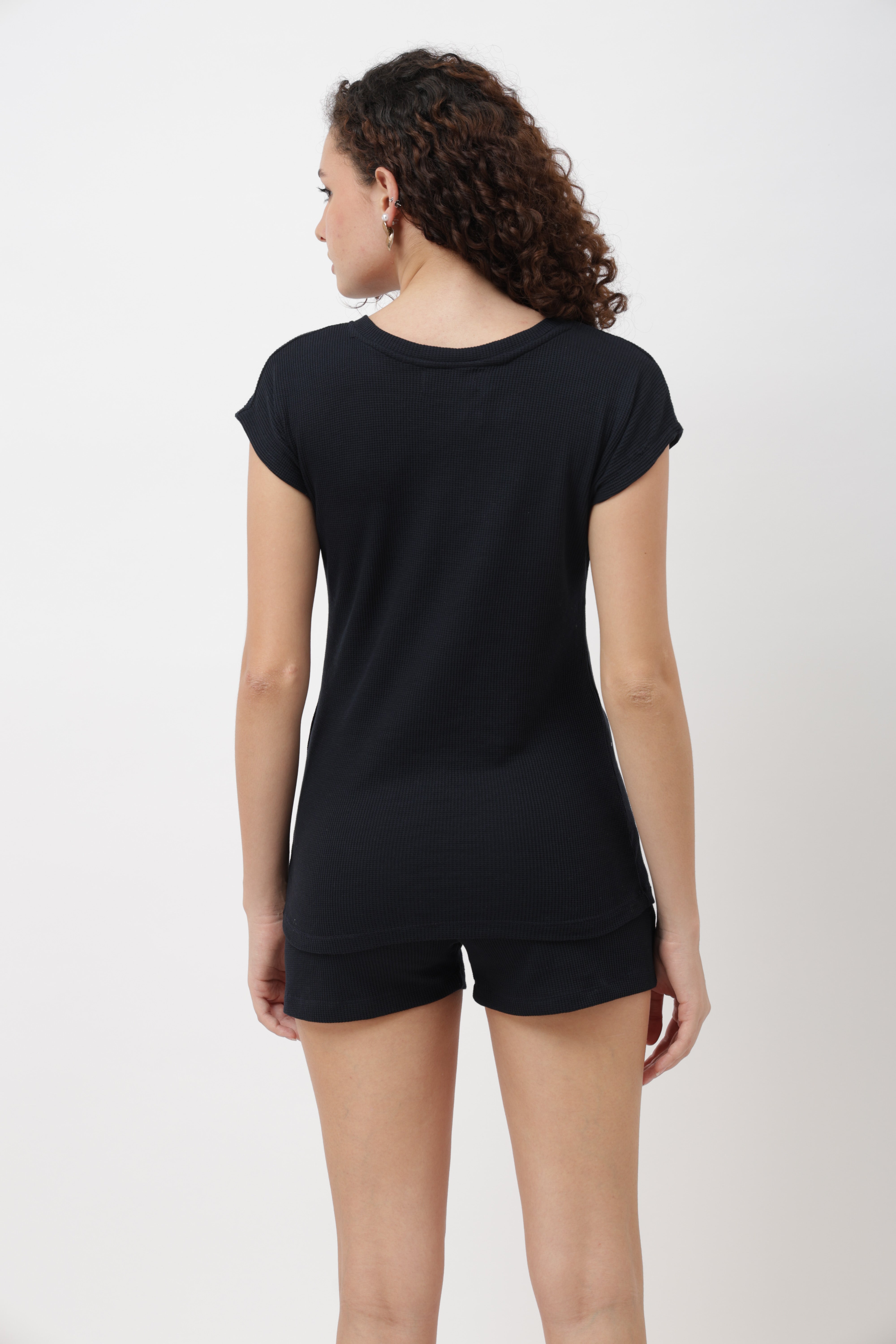 Noa Navy Blue Textured Shorts