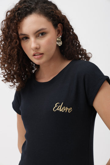 Oryn Navy Blue Ribbed T-Shirt