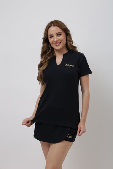 Serin Black V-Neck Co-ord Set