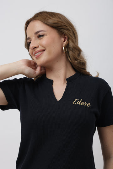 Sora Black V-Neck T-Shirt