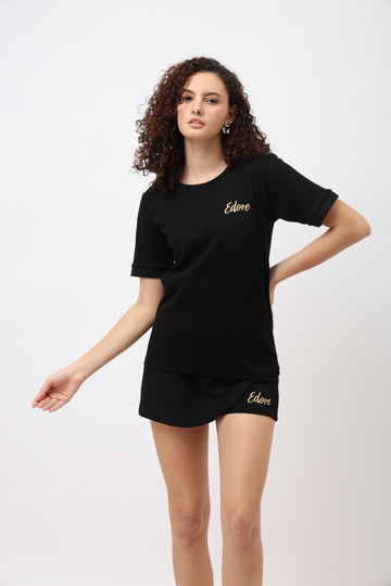 Darin Black Folded Sleeve T-Shirt
