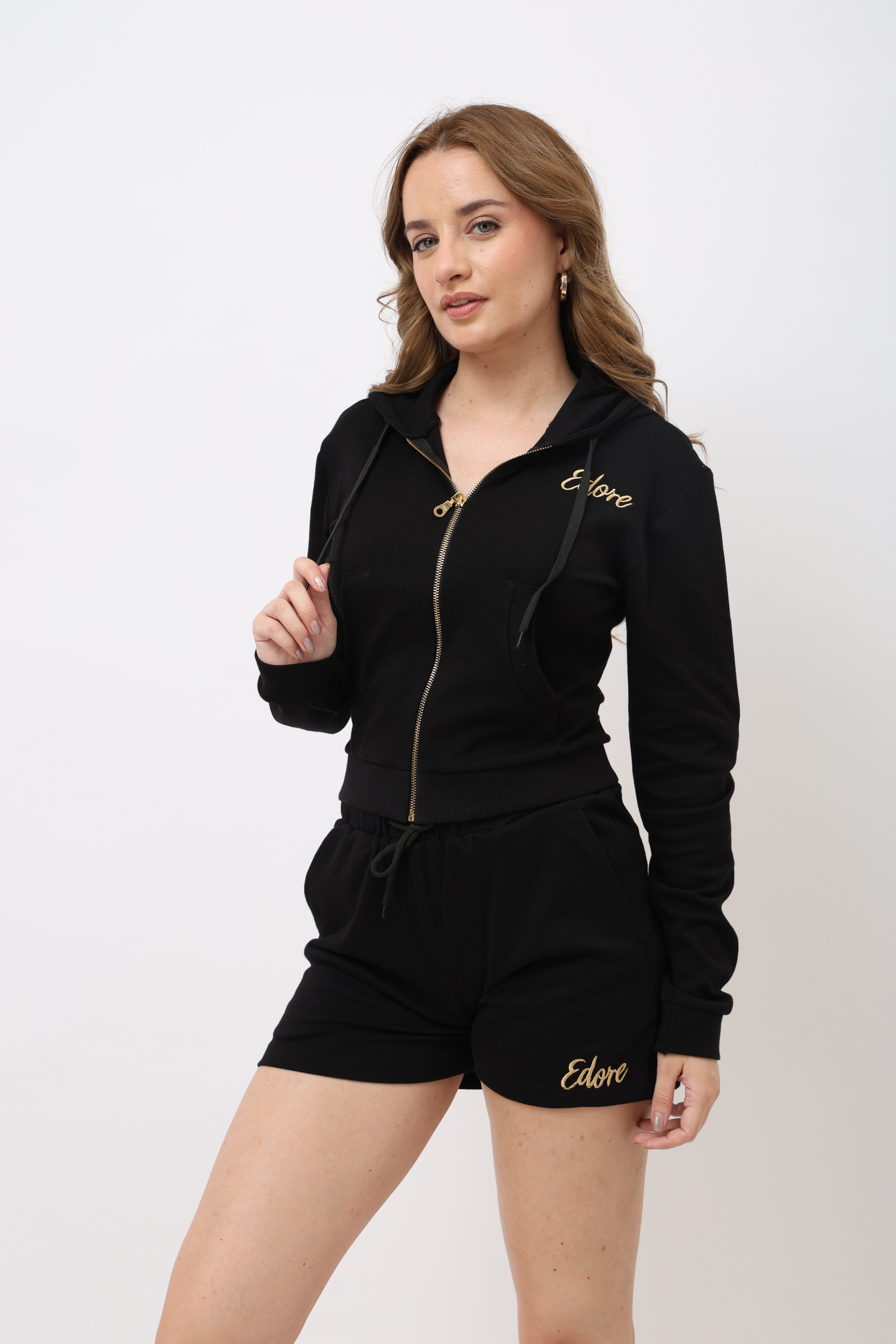 Caen Black Front Zip Crop Jacket (With Pocket)