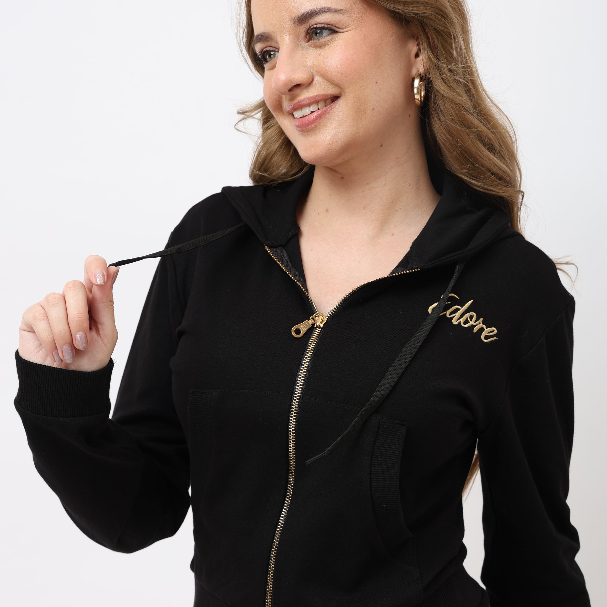 Caen Black Front Zip Crop Jacket (With Pocket)