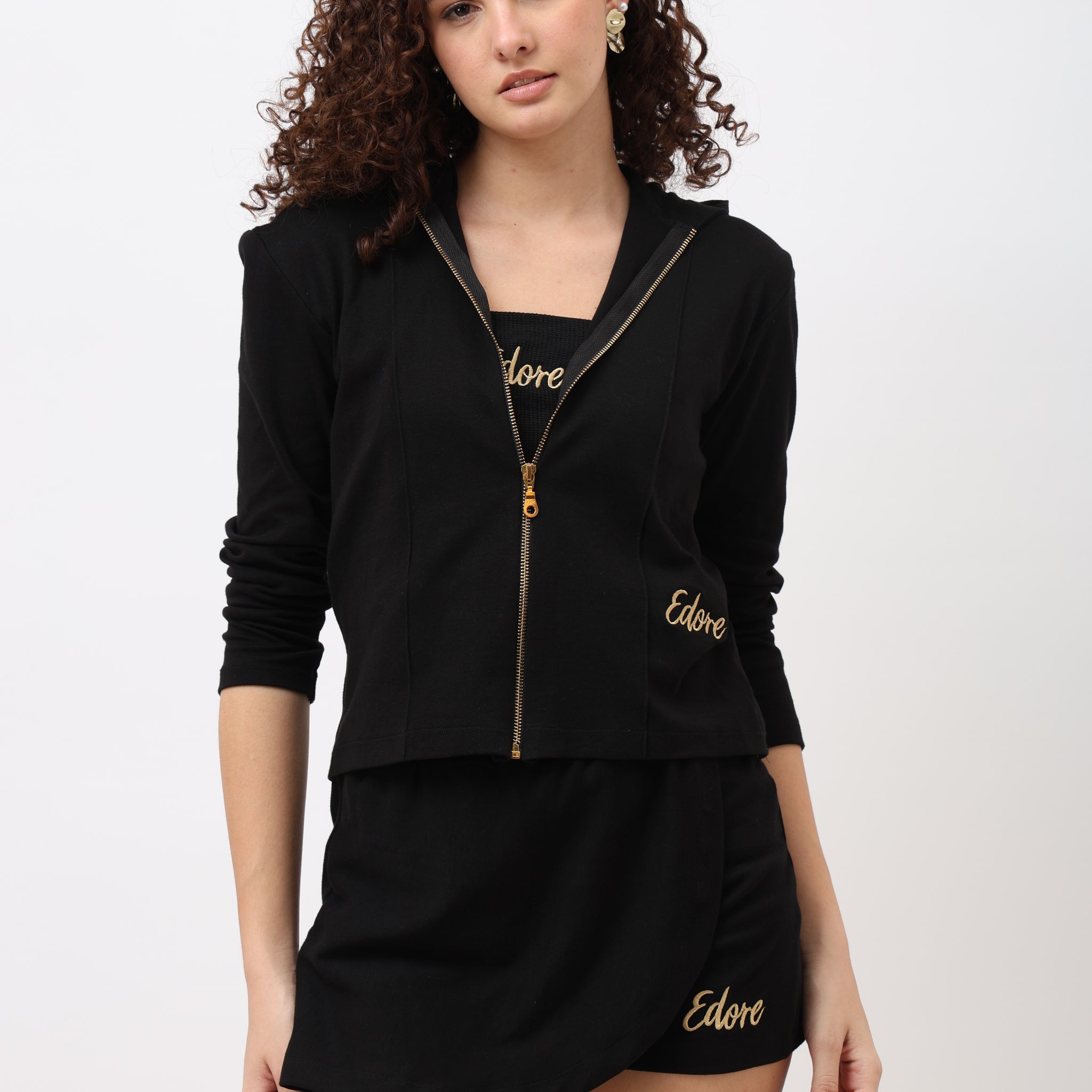 Kyne Black Front Zip Crop Jacket (Without Pocket)