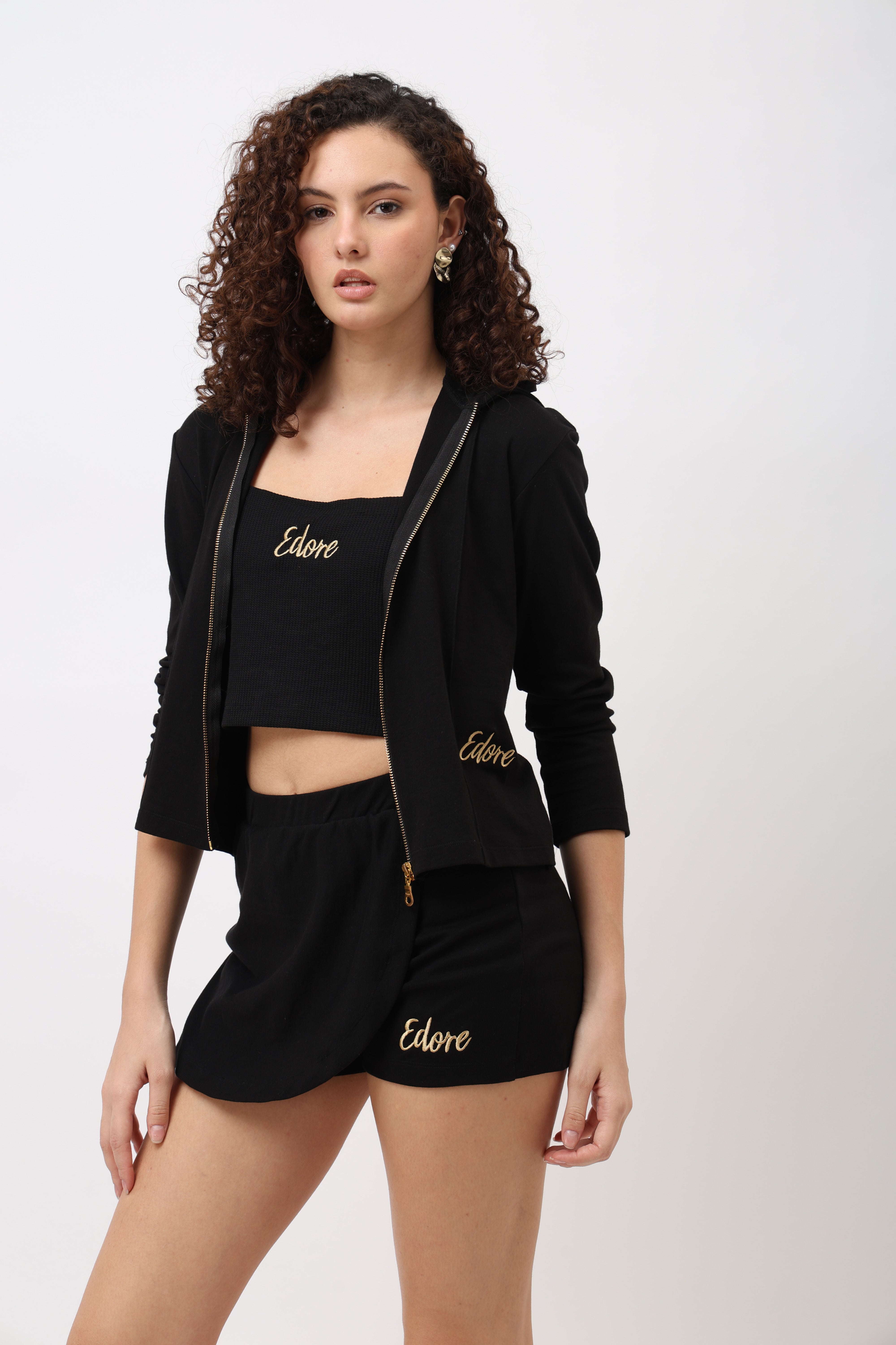 Kyne Black Front Zip Crop Jacket (Without Pocket)