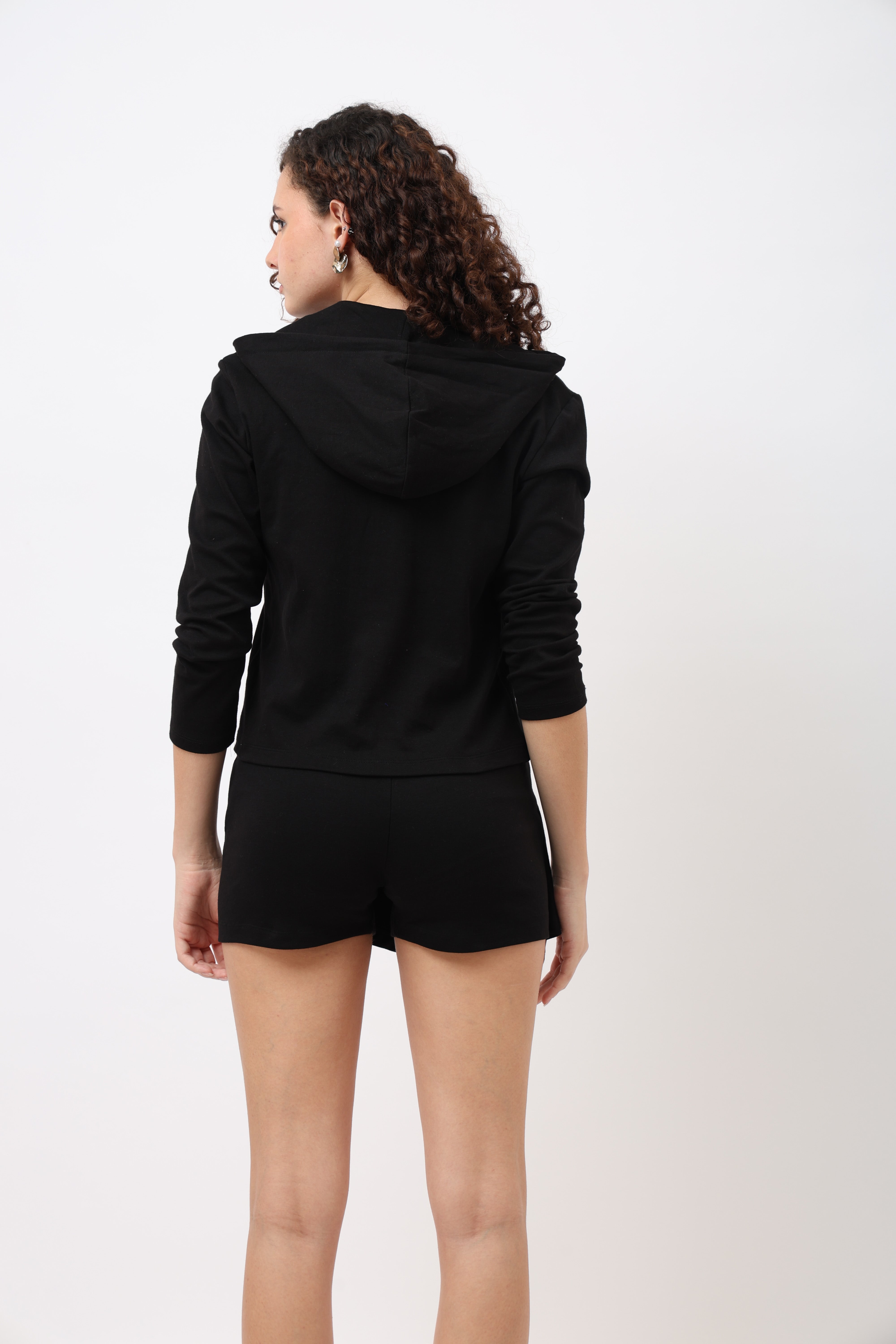 Kyne Black Front Zip Crop Jacket (Without Pocket)