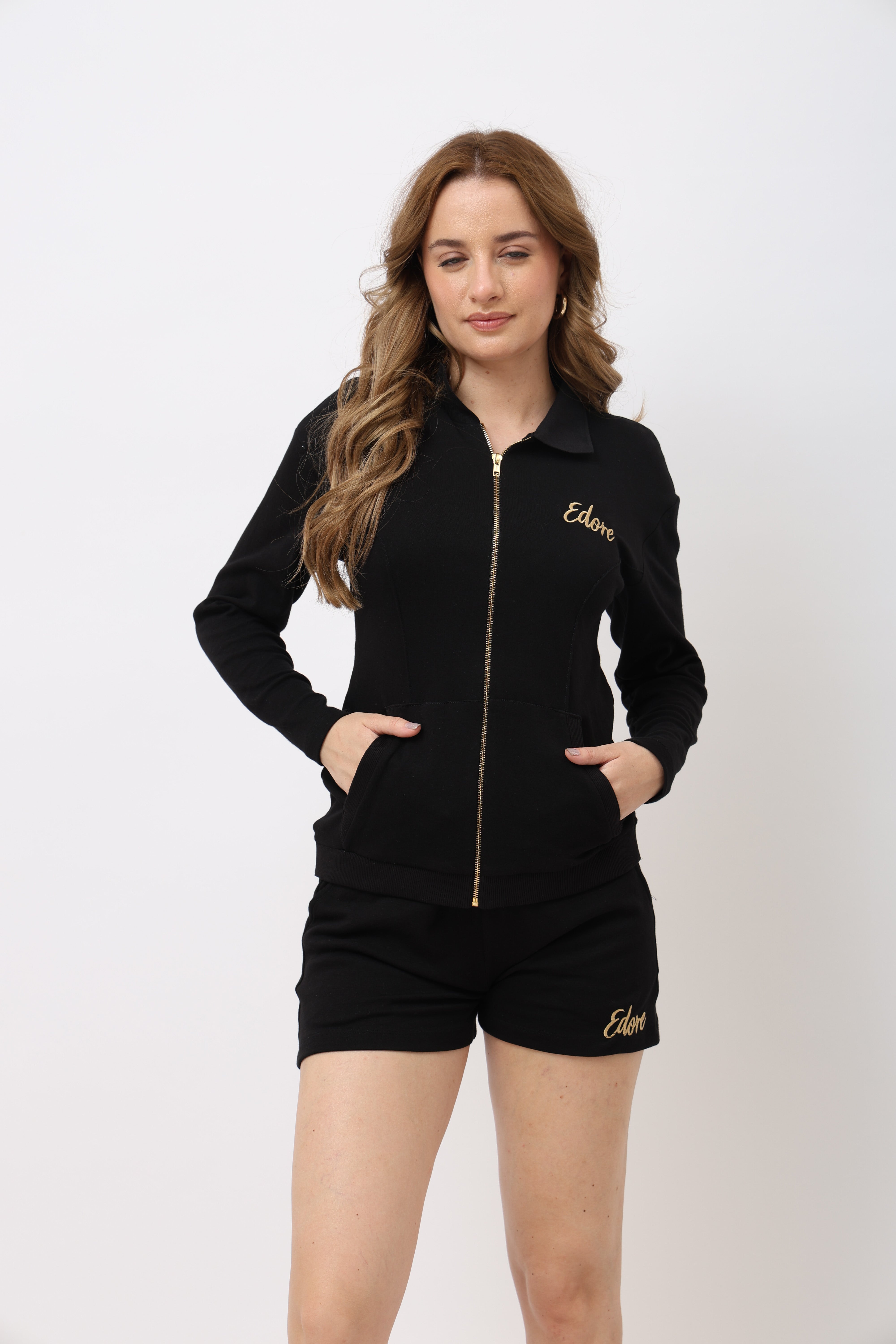 Myric Black Front Zip Jacket with Collar & Pocket