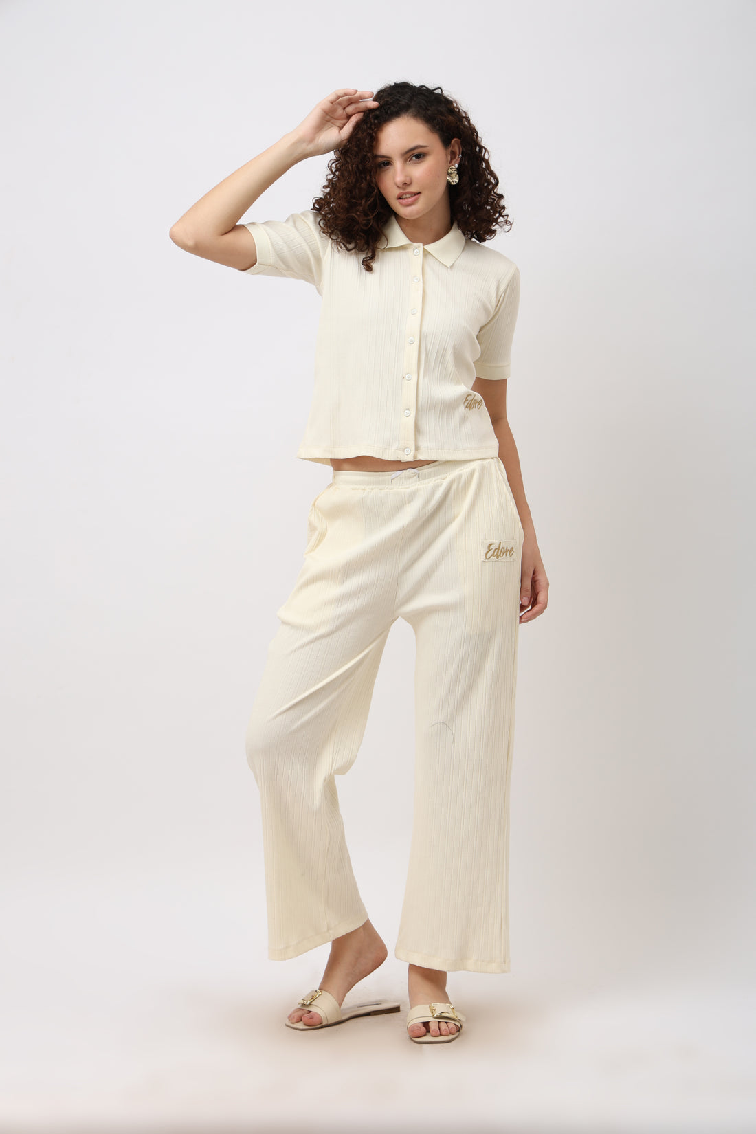 Orris Off White Short Sleeve Button-Down Top