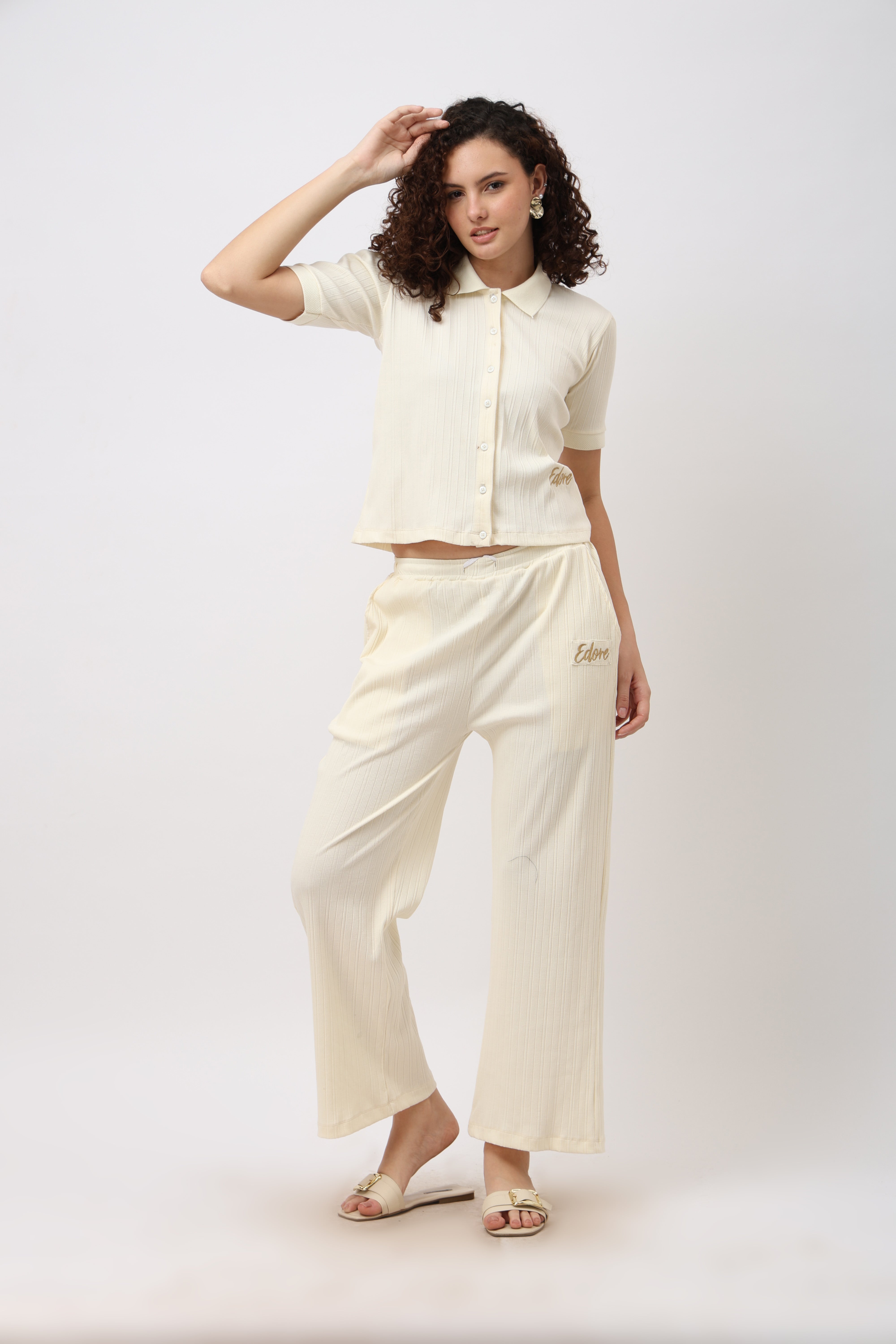 Orris Off White Short Sleeve Button-Down Top