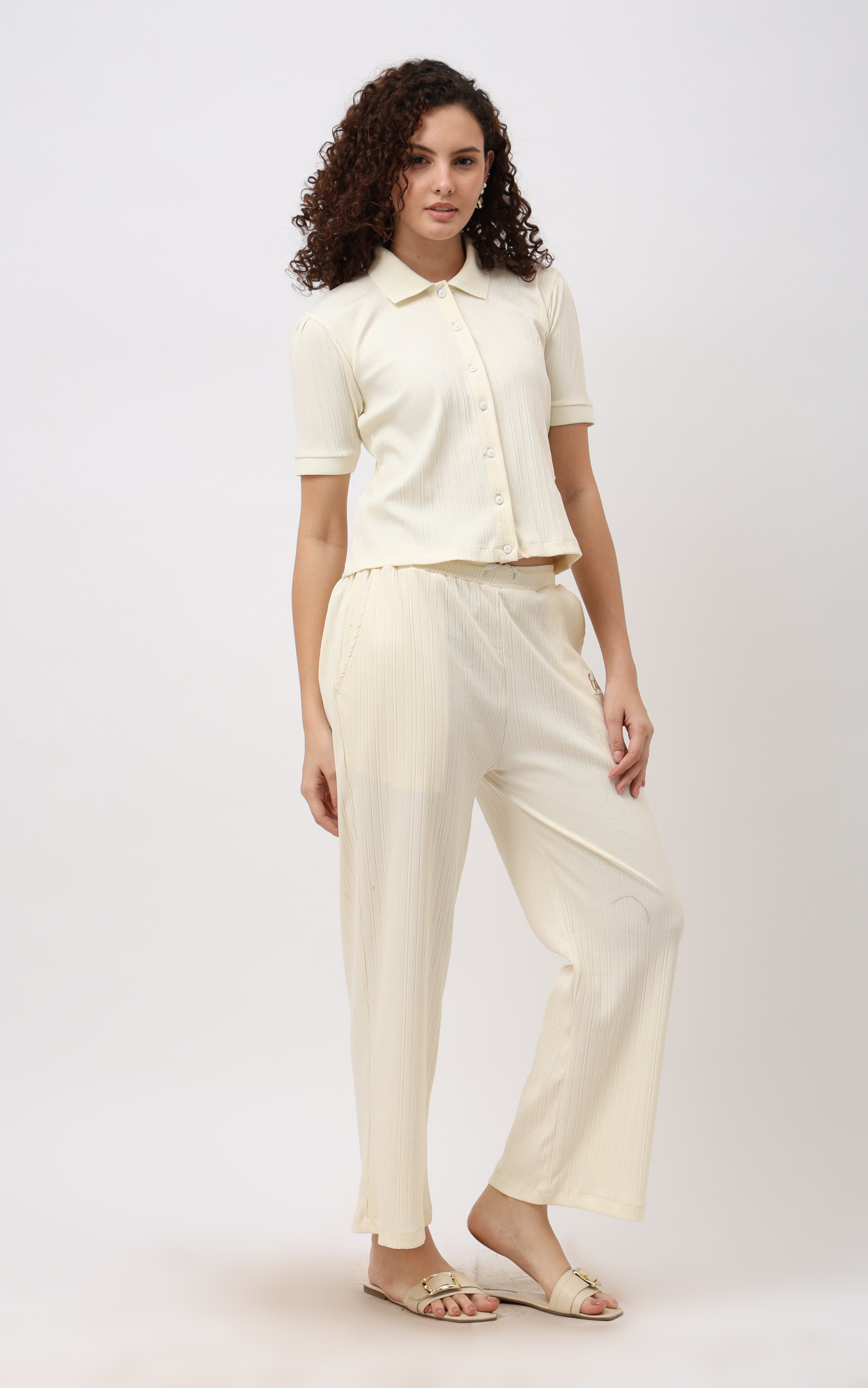 Orris Off White Short Sleeve Button-Down Top