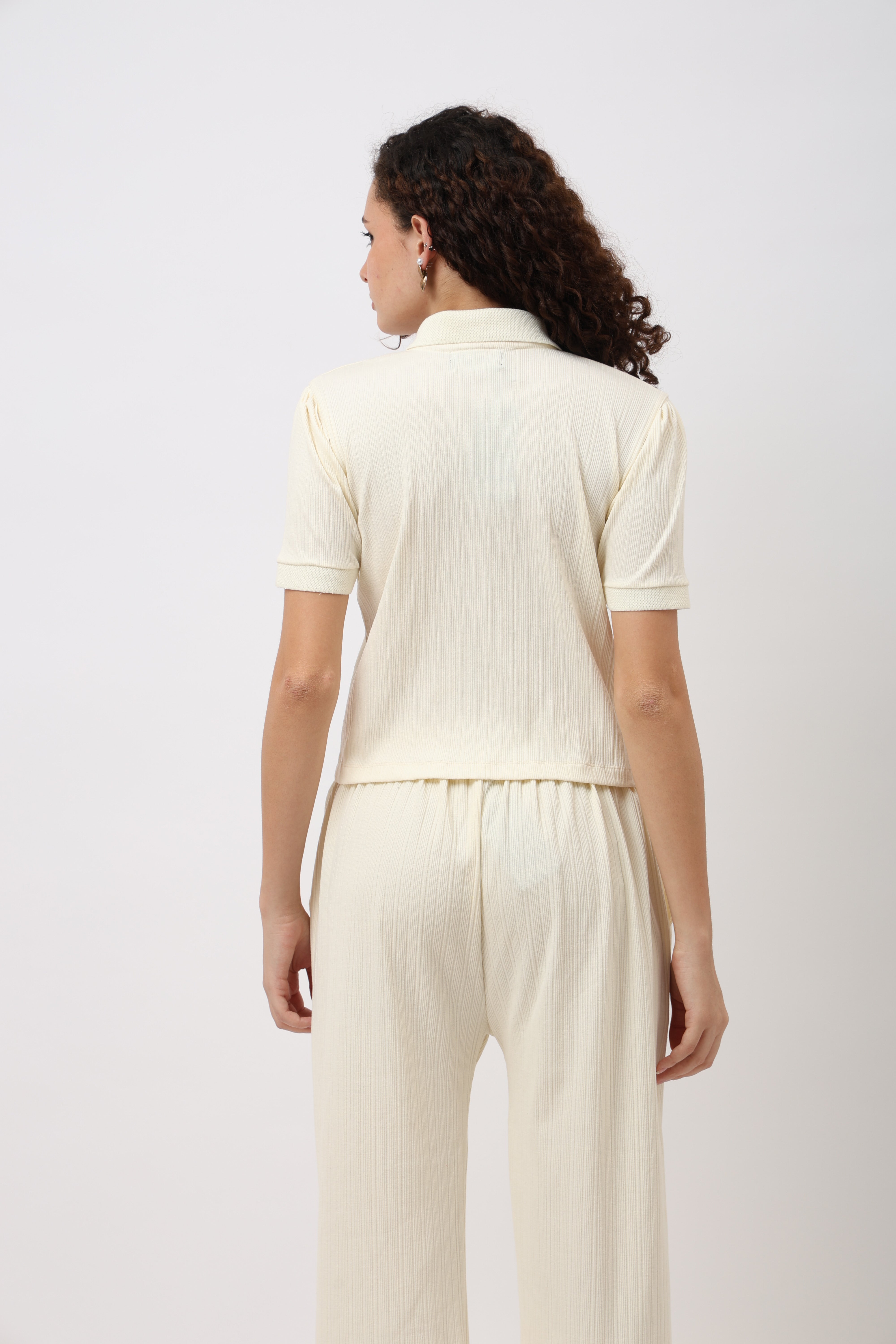 Orris Off White Short Sleeve Button-Down Top