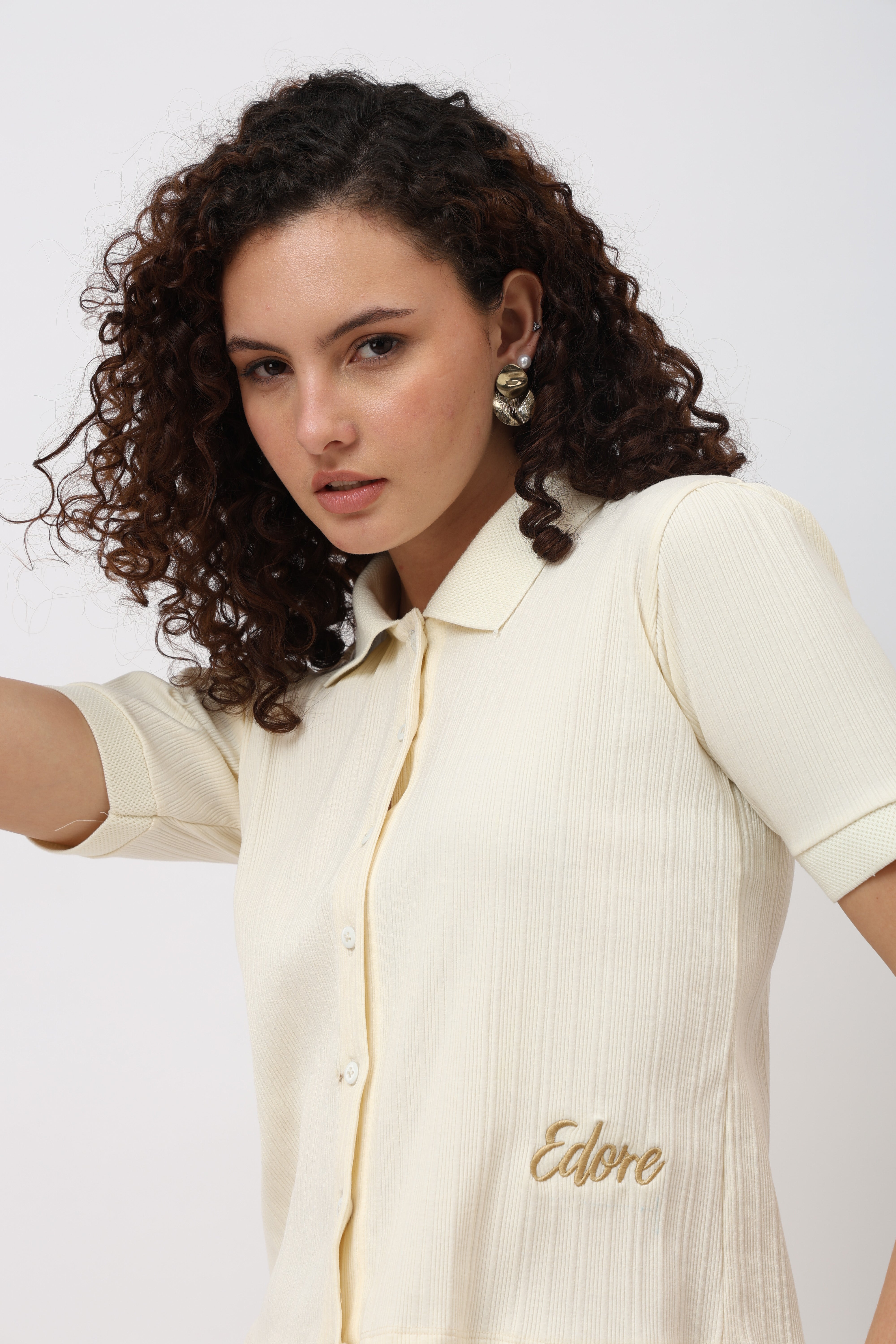 Orris Off White Short Sleeve Button-Down Top