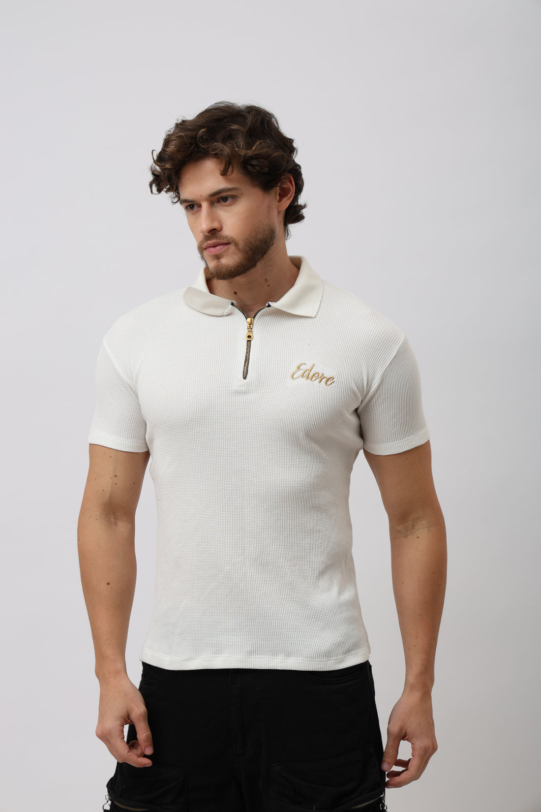 Calder Men’s Off White Half Zip Polo T-Shirt