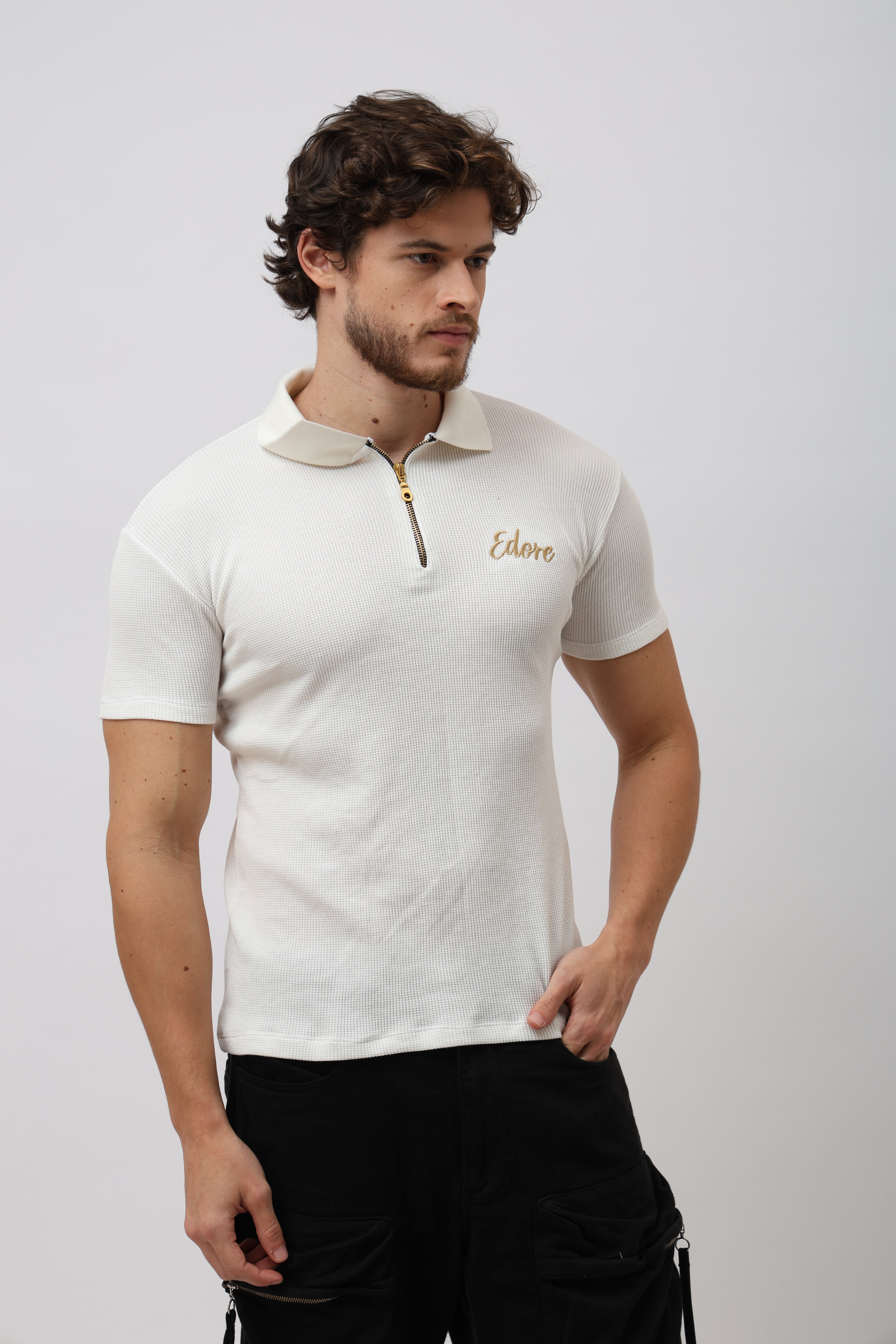 Cairn Unisex Off White Half Zip Polo T-Shirt