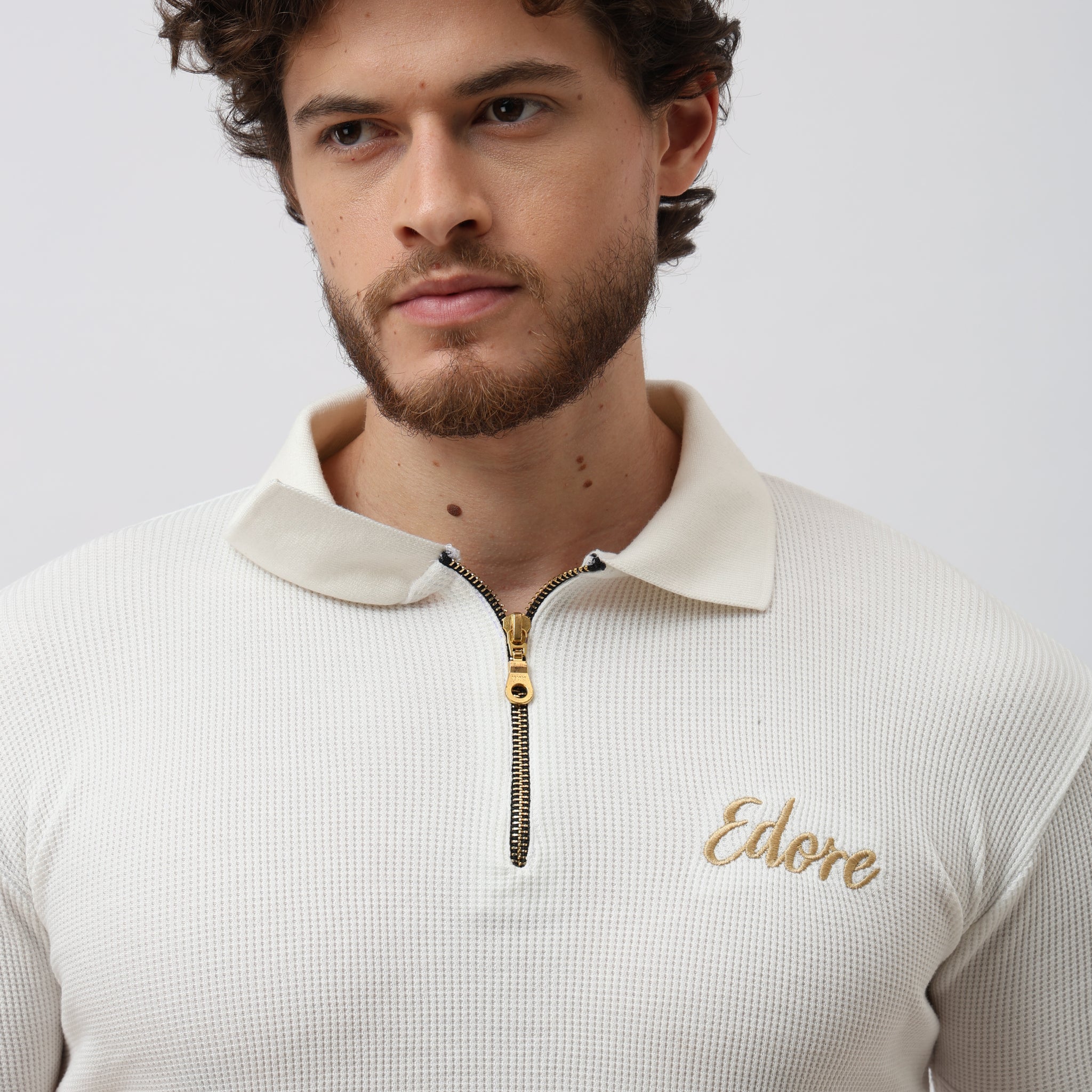 Cairn Unisex Off White Half Zip Polo T-Shirt