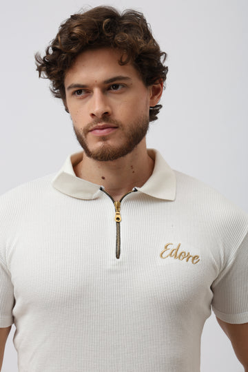 Cairn Unisex Off White Half Zip Polo T-Shirt