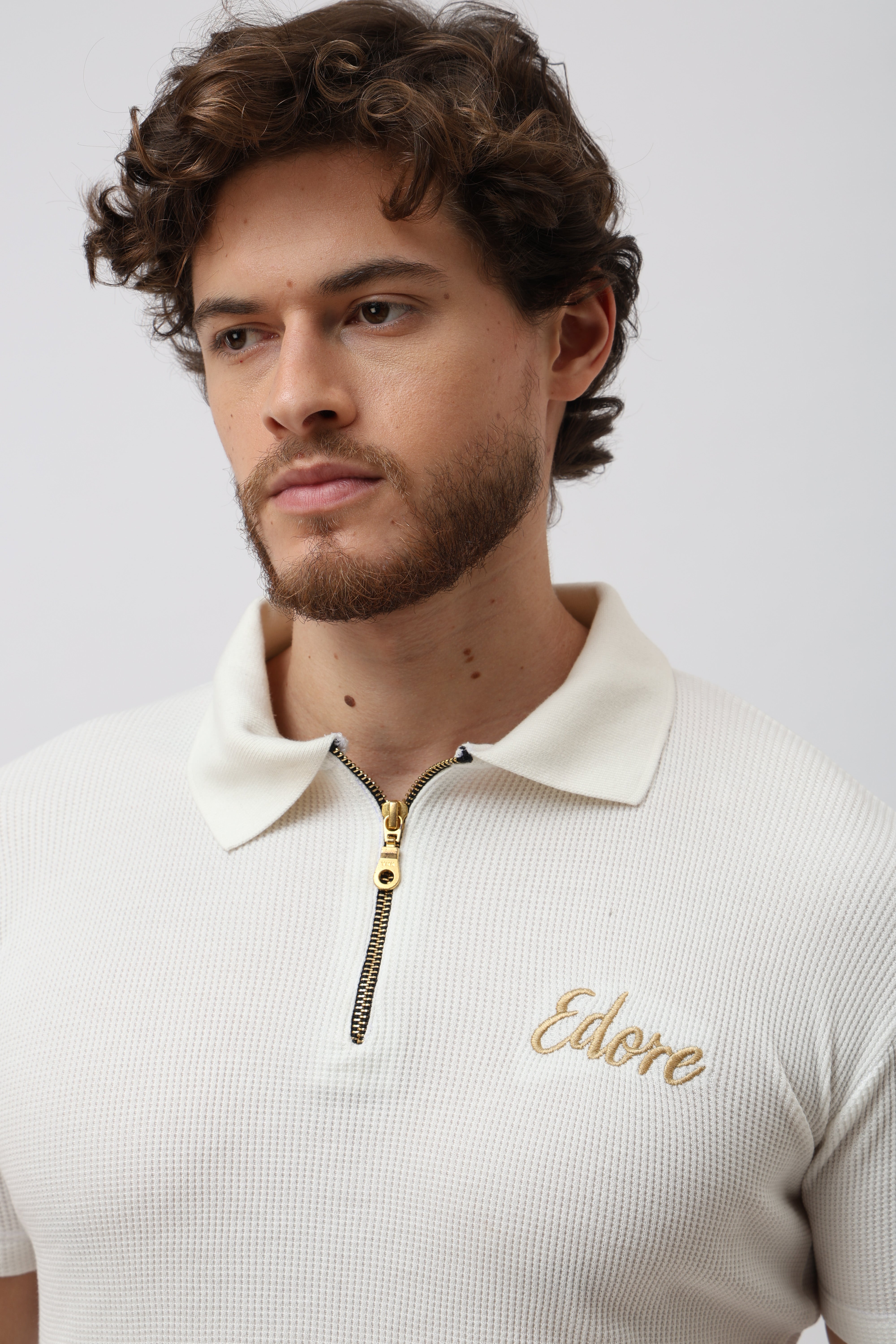 Cairn Unisex Off White Half Zip Polo T-Shirt