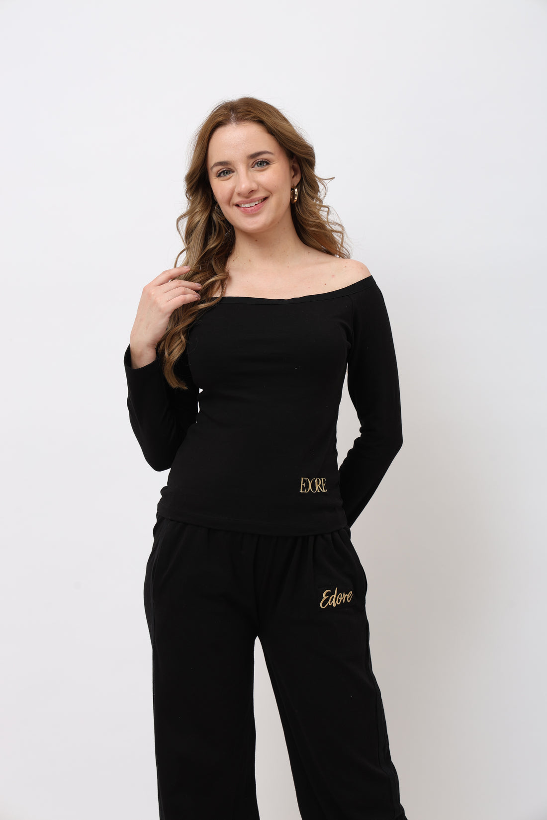 Sioné Black Off Shoulder Co-ord Set