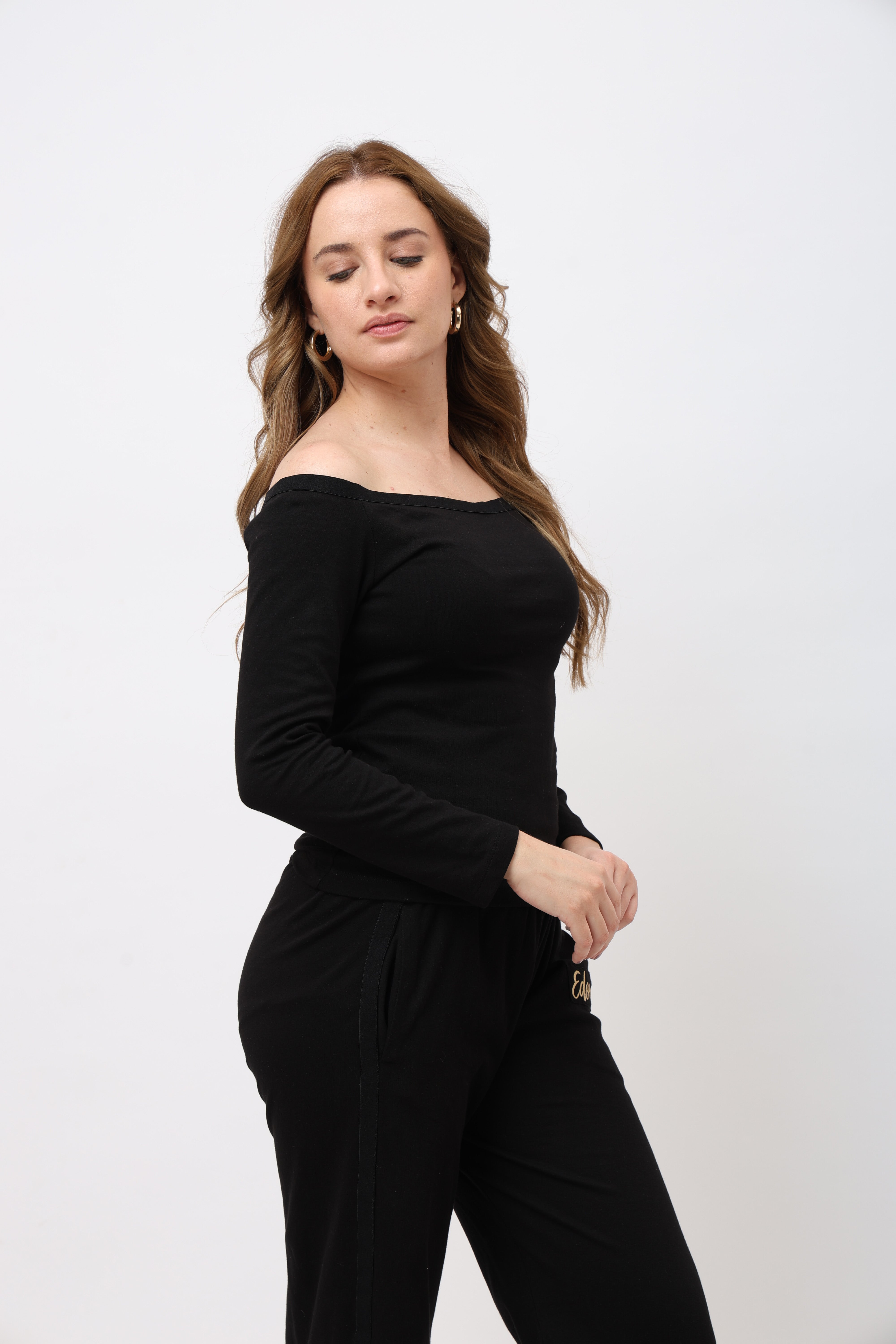 Inara Black Off Shoulder Full Sleeve Top