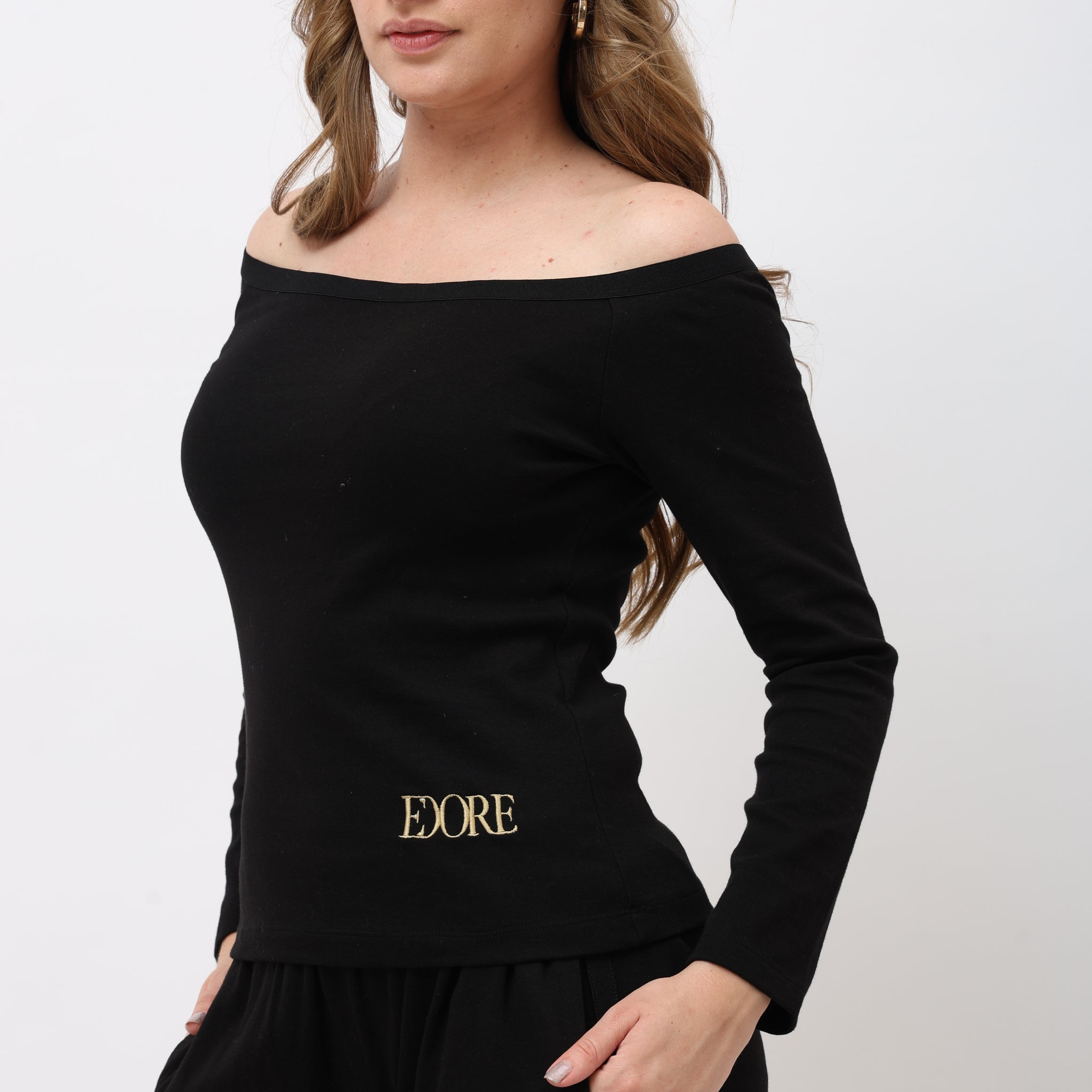 Inara Black Off Shoulder Full Sleeve Top