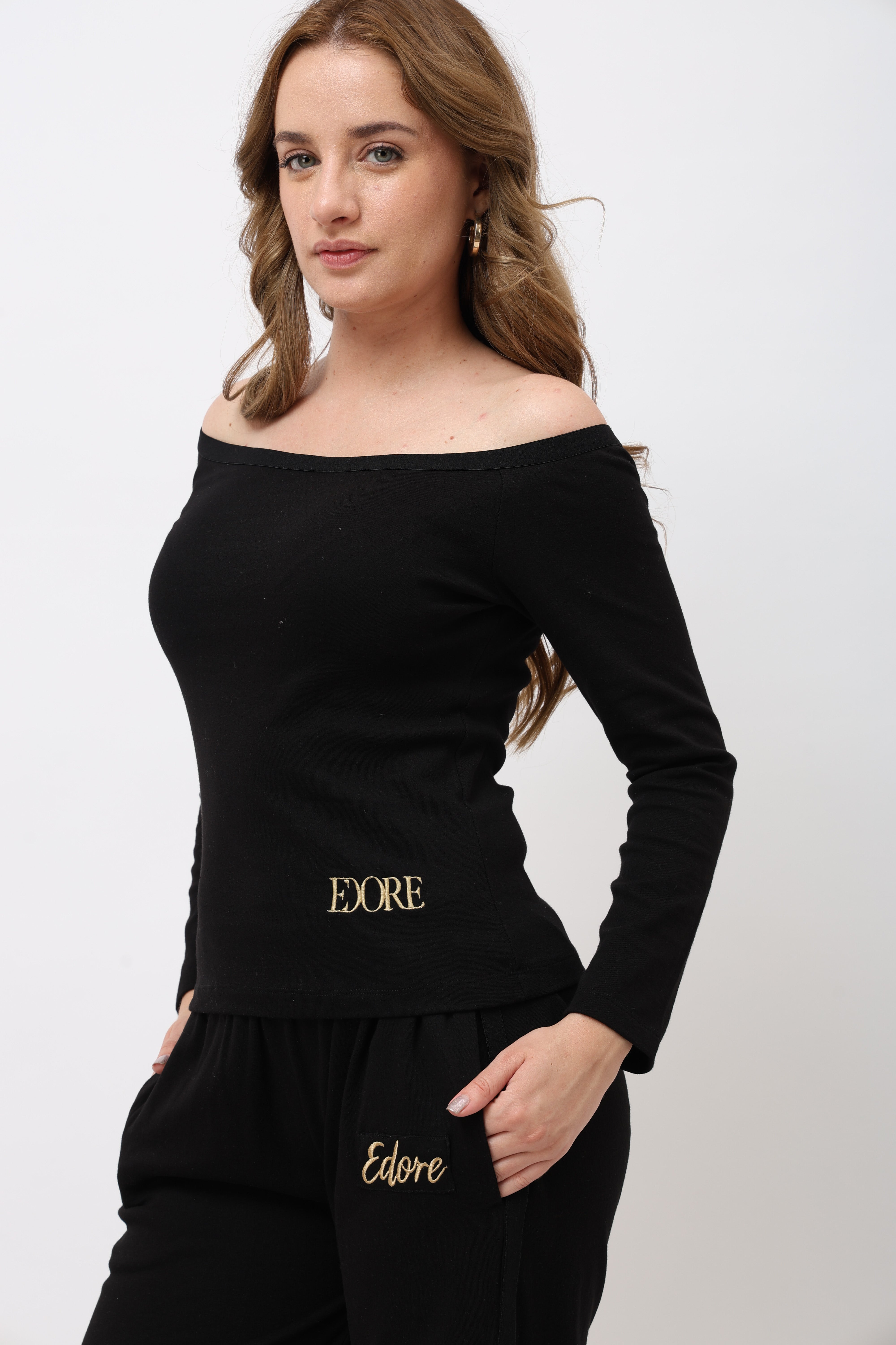 Inara Black Off Shoulder Full Sleeve Top