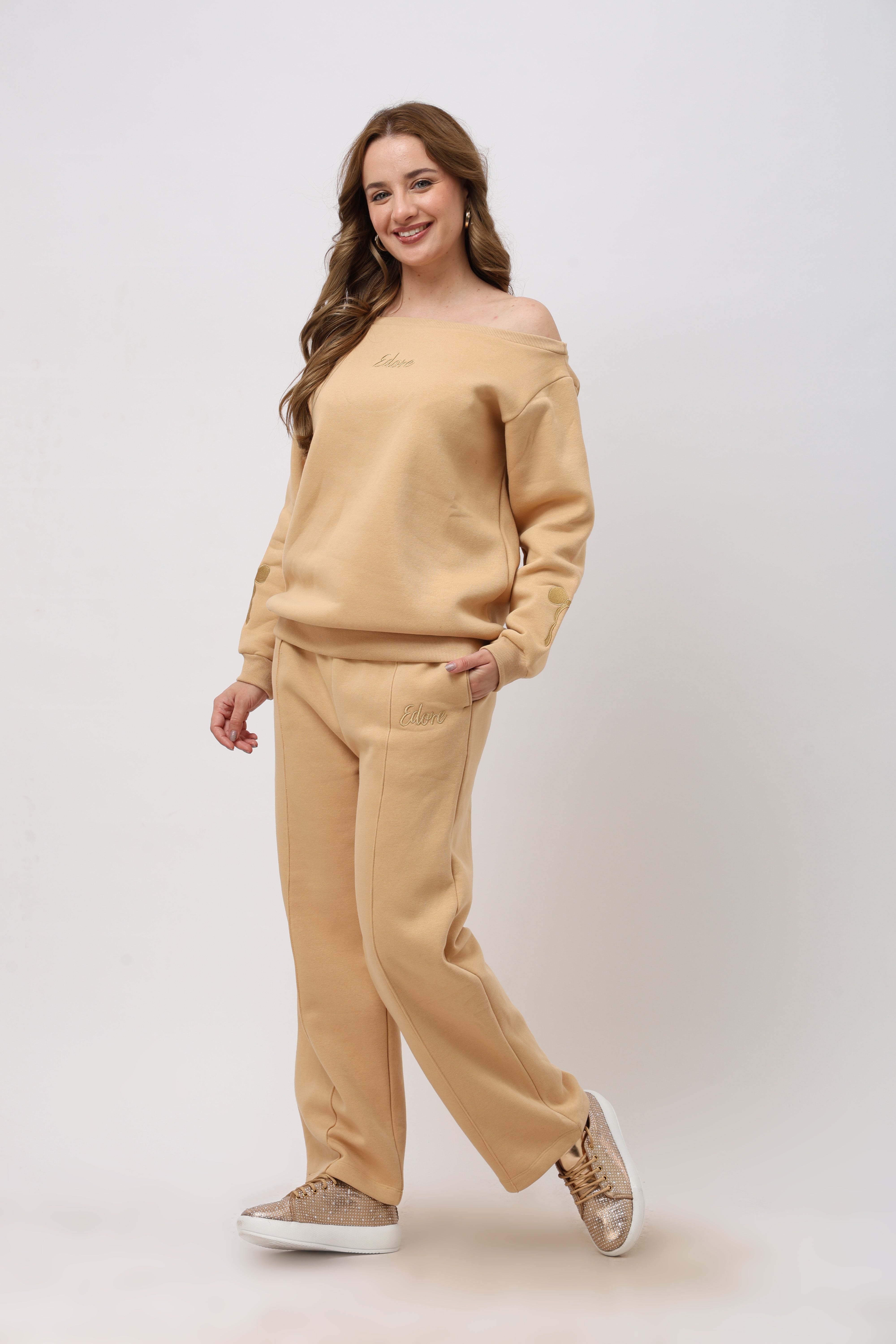 Sorelle Beige Off Shoulder Sweatshirt