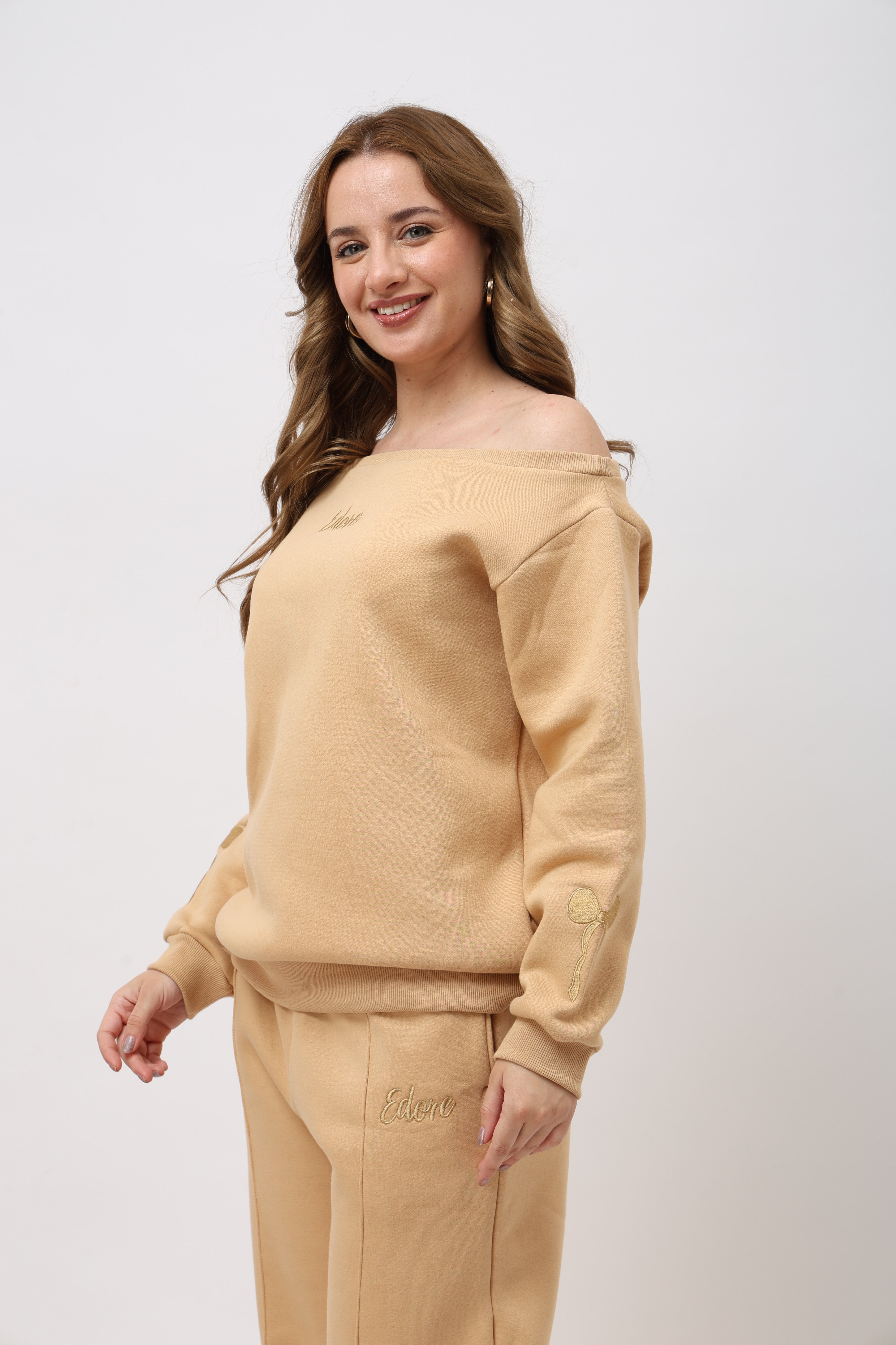 Sorelle Beige Off Shoulder Sweatshirt
