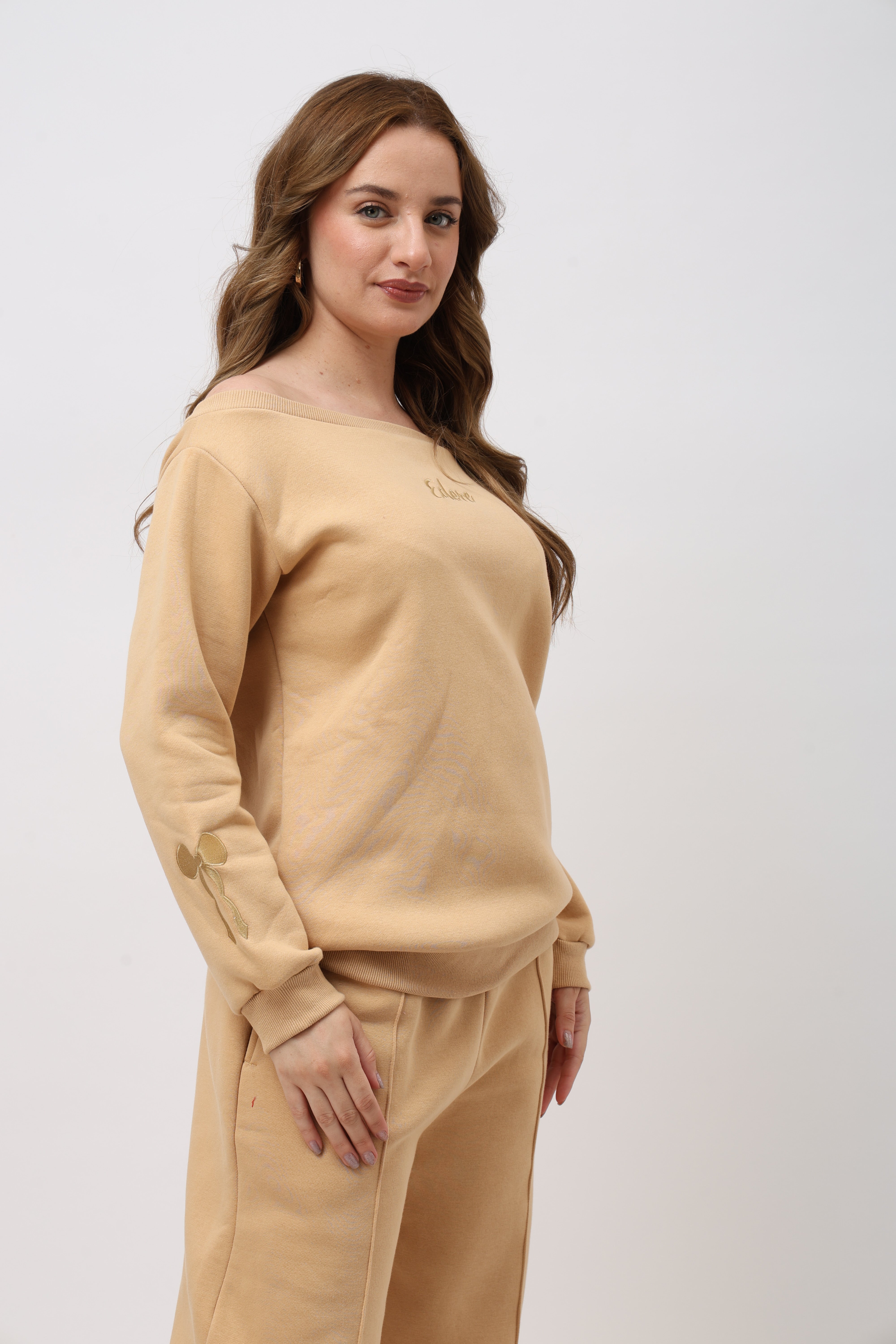 Sorelle Beige Off Shoulder Sweatshirt
