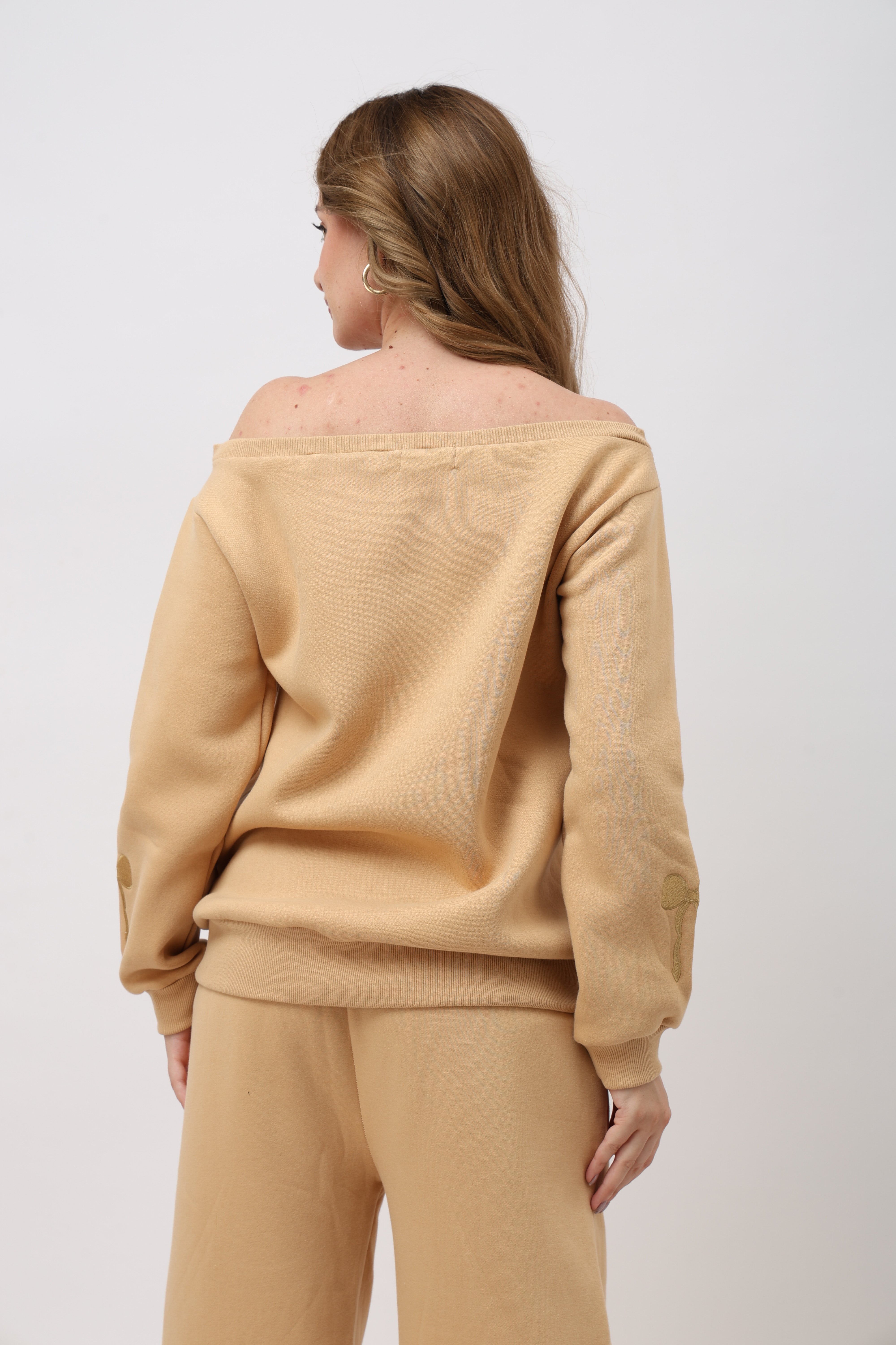 Sorelle Beige Off Shoulder Sweatshirt