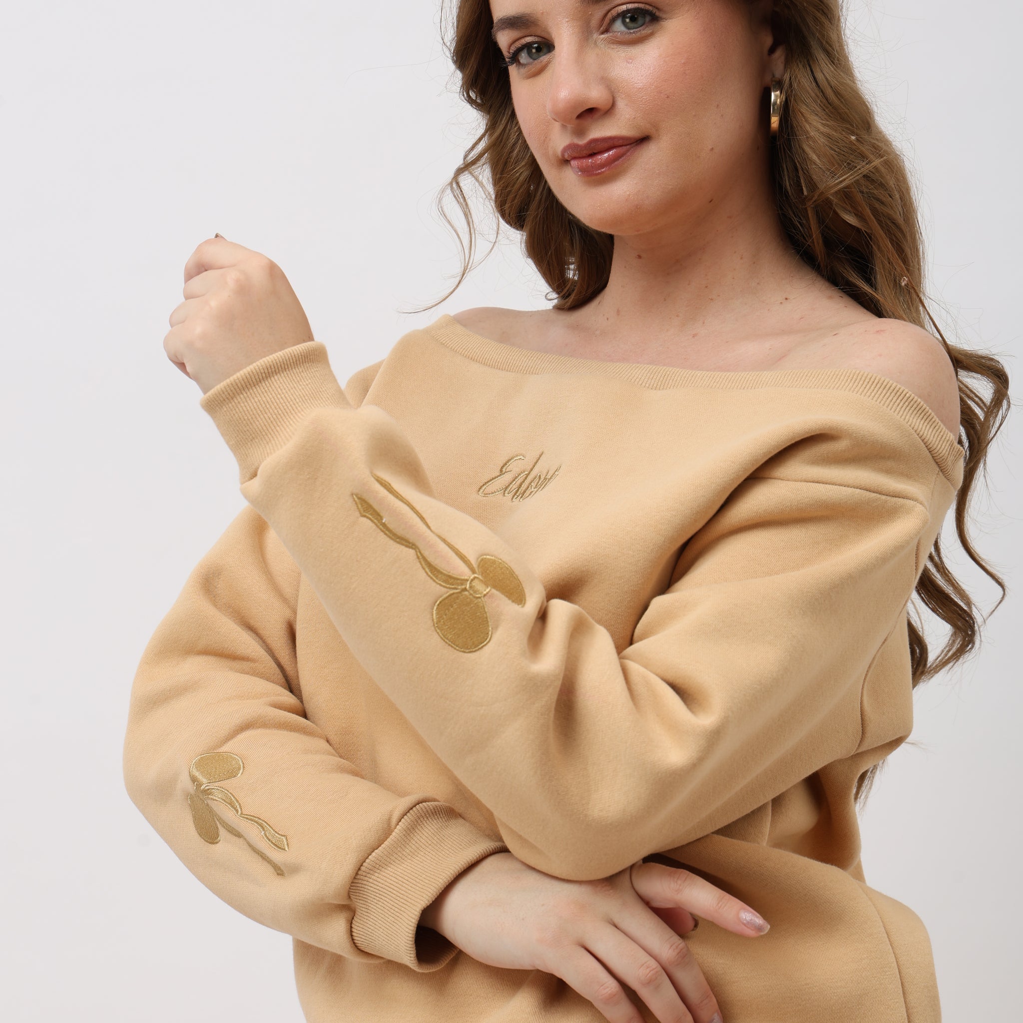 Sorelle Beige Off Shoulder Sweatshirt