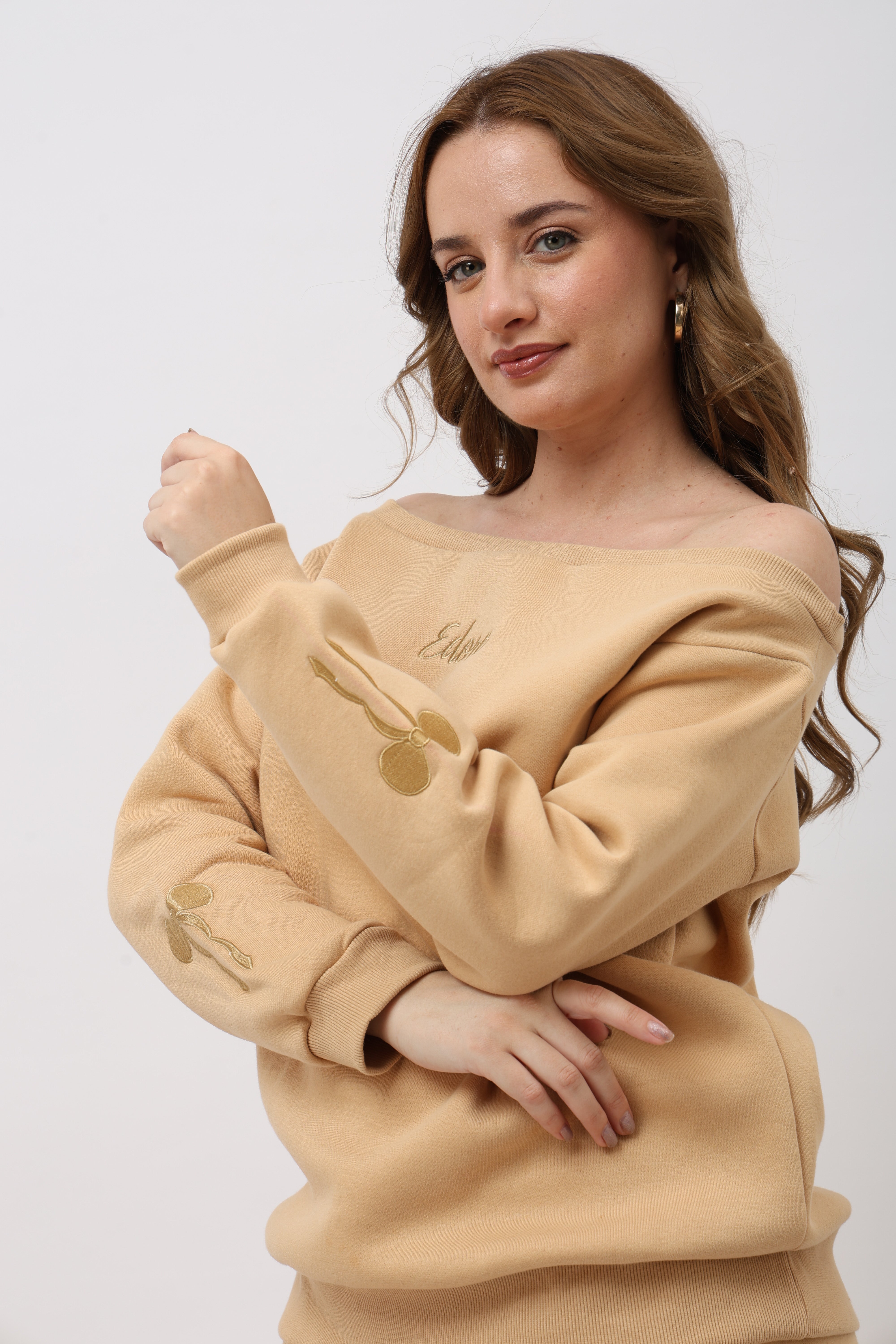 Sorelle Beige Off Shoulder Sweatshirt