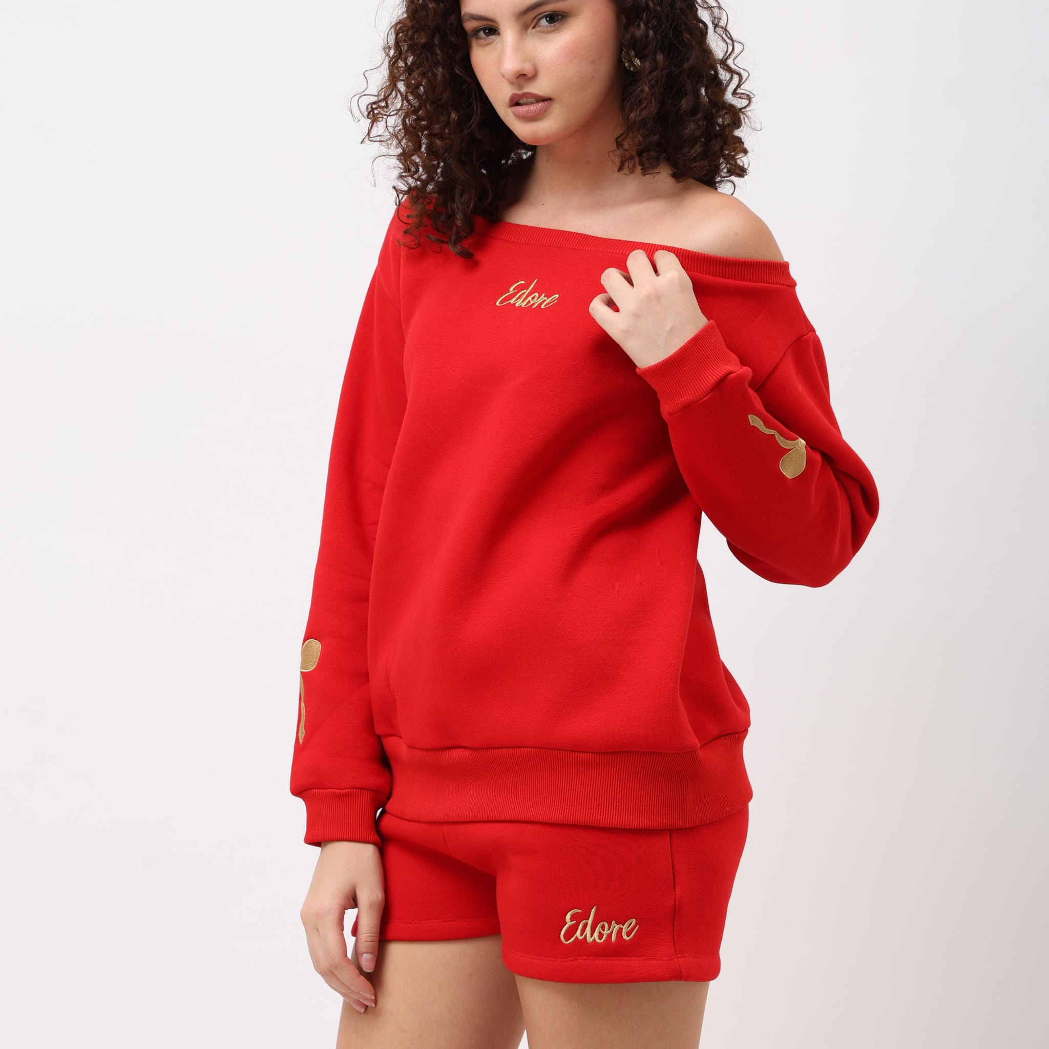Sorelle Red Off Shoulder Sweatshirt