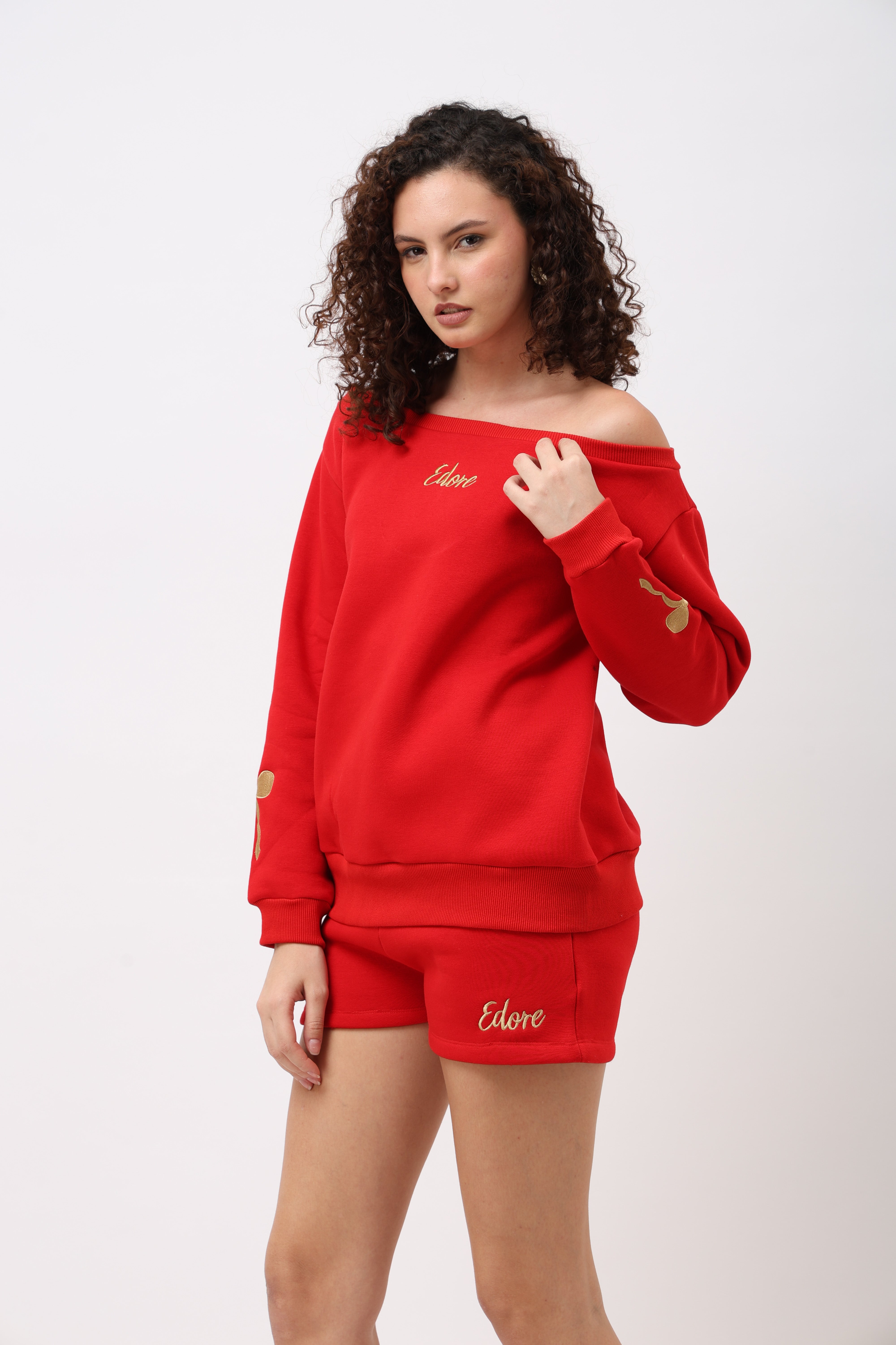 Sorelle Red Off Shoulder Sweatshirt