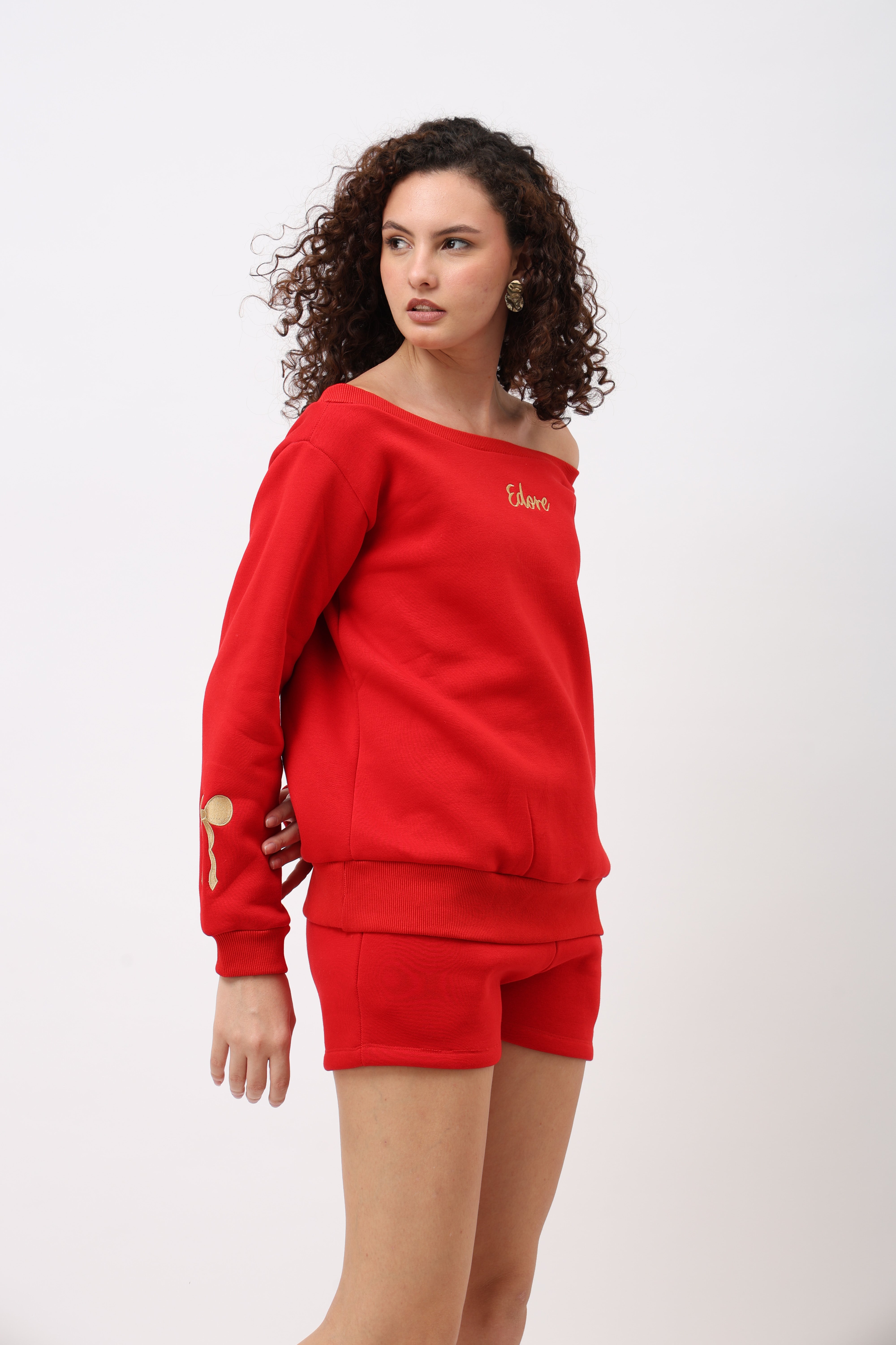 Sorelle Red Off Shoulder Sweatshirt