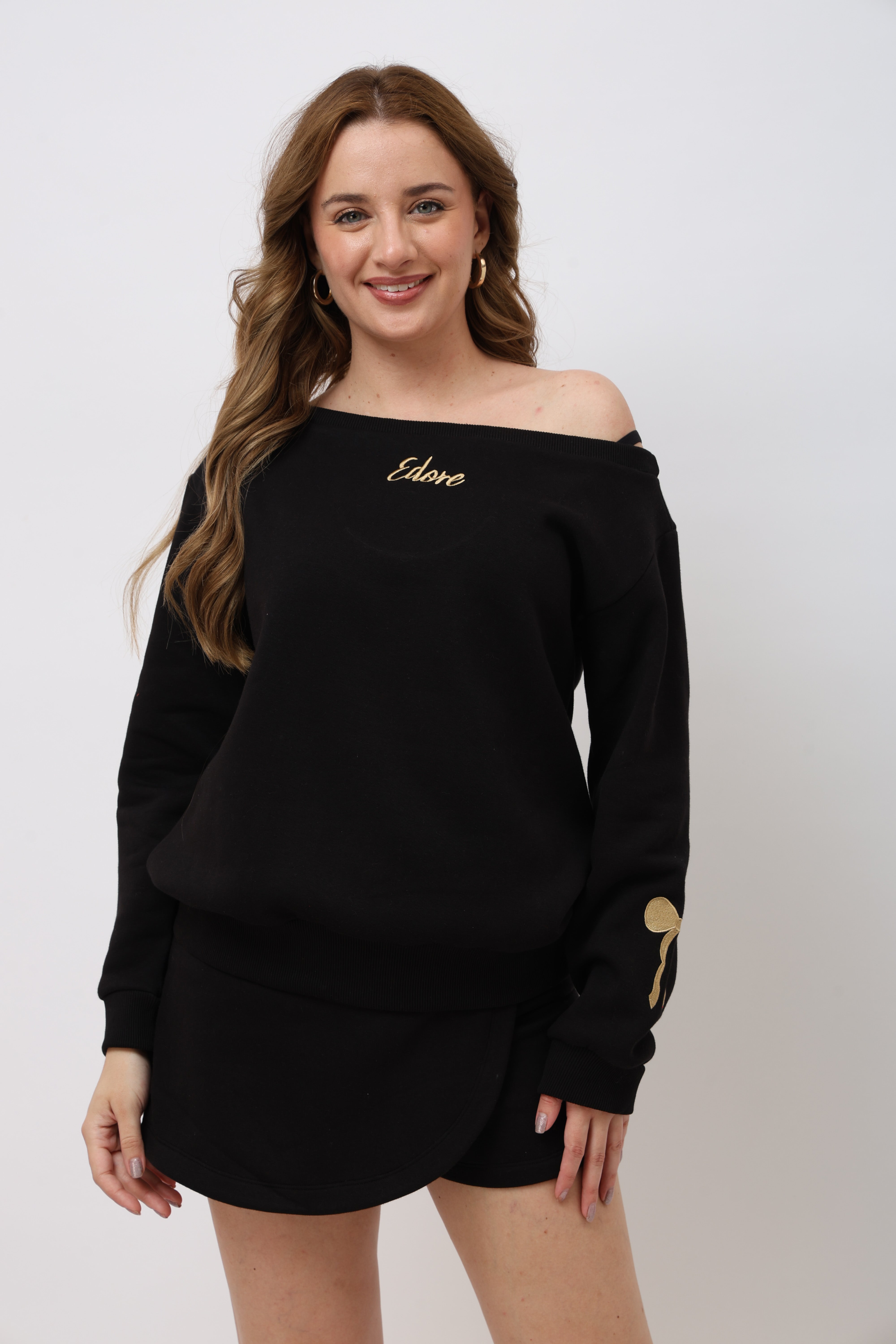 Sorelle Black Off Shoulder Sweatshirt