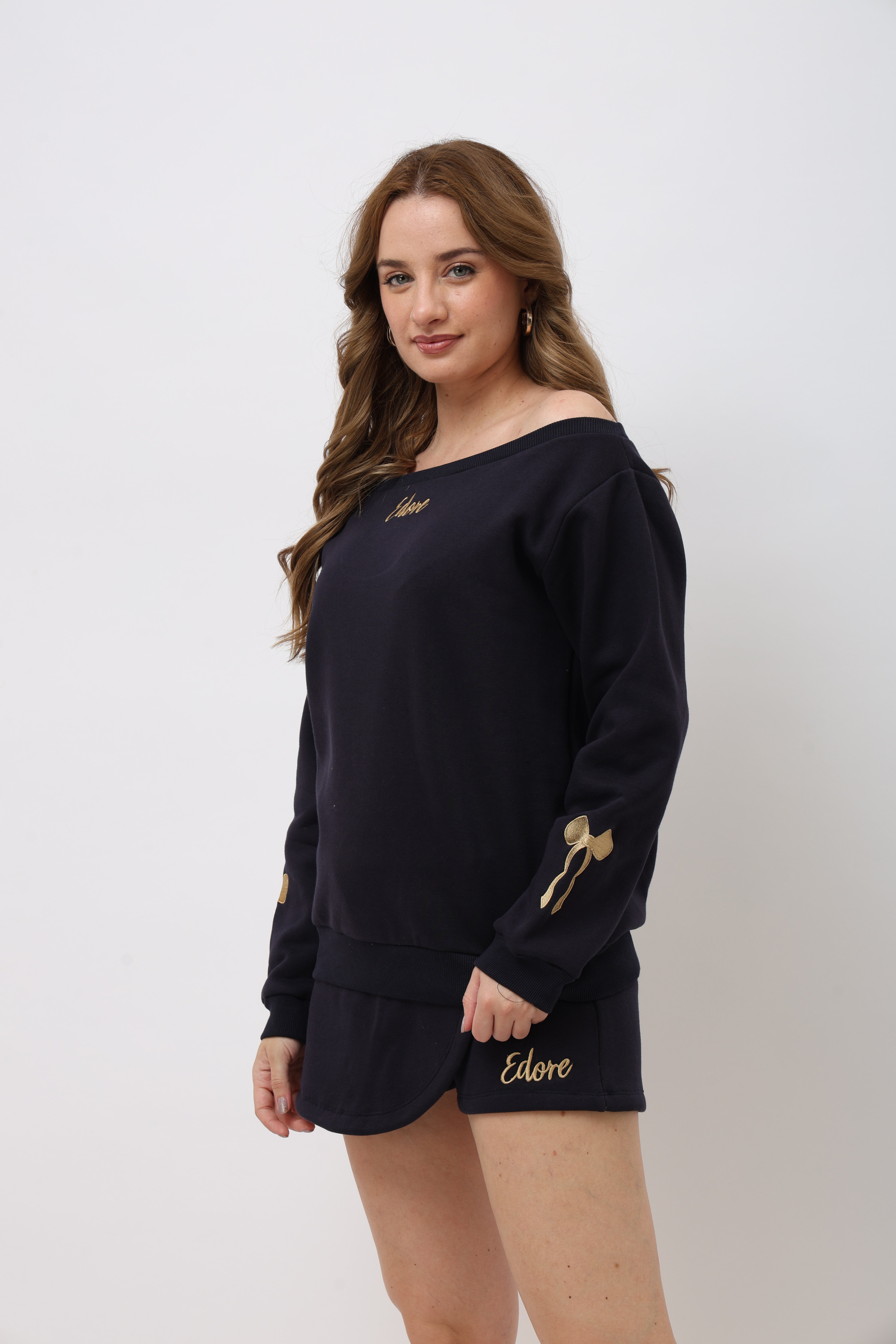 Sorelle Navy Blue Off Shoulder Sweatshirt