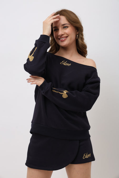 Arden Navy Blue Off Shoulder Co-ord Set