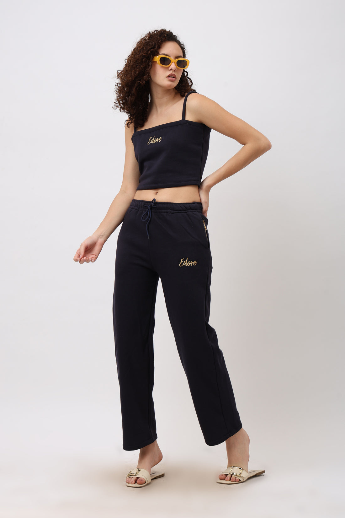 Cora Navy Blue Straight Fit Pyjama