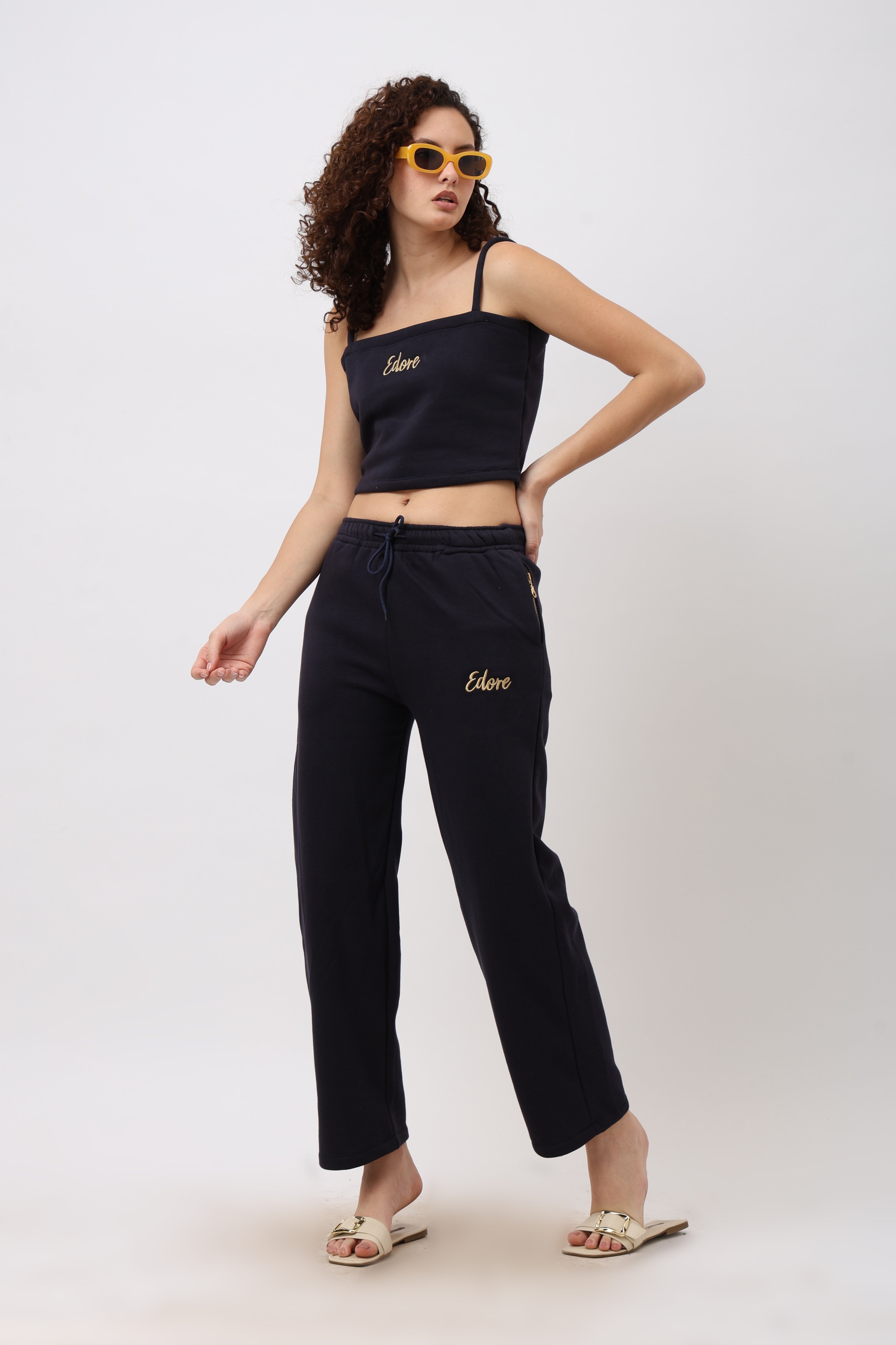 Cora Navy Blue Straight Fit Pyjama