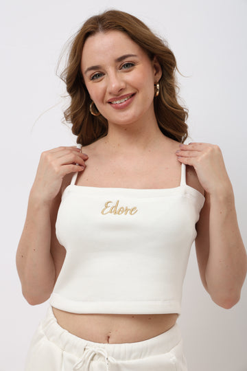 Lune Off White Cami Crop Top