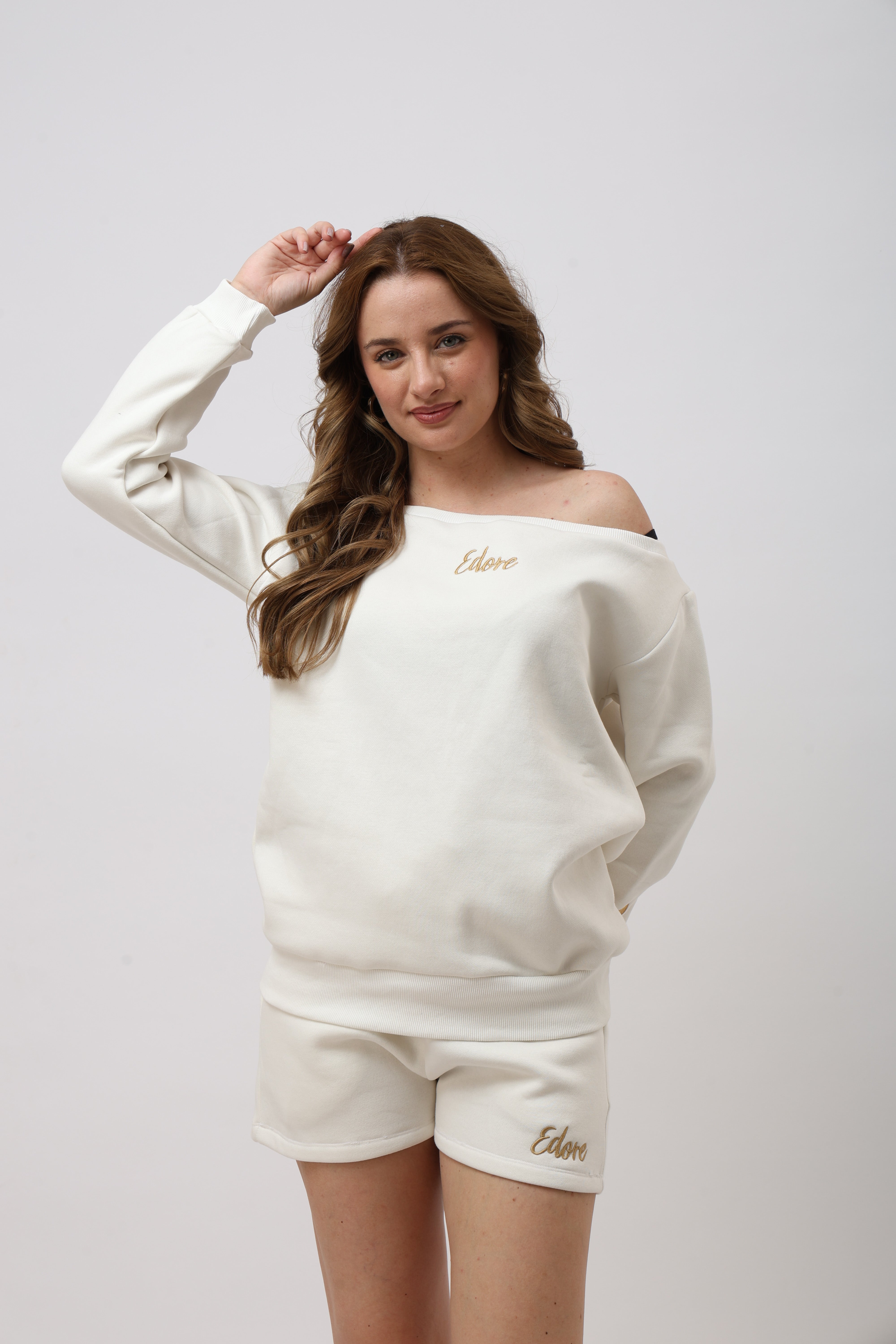 Sorelle Off White Off Shoulder Sweatshirt